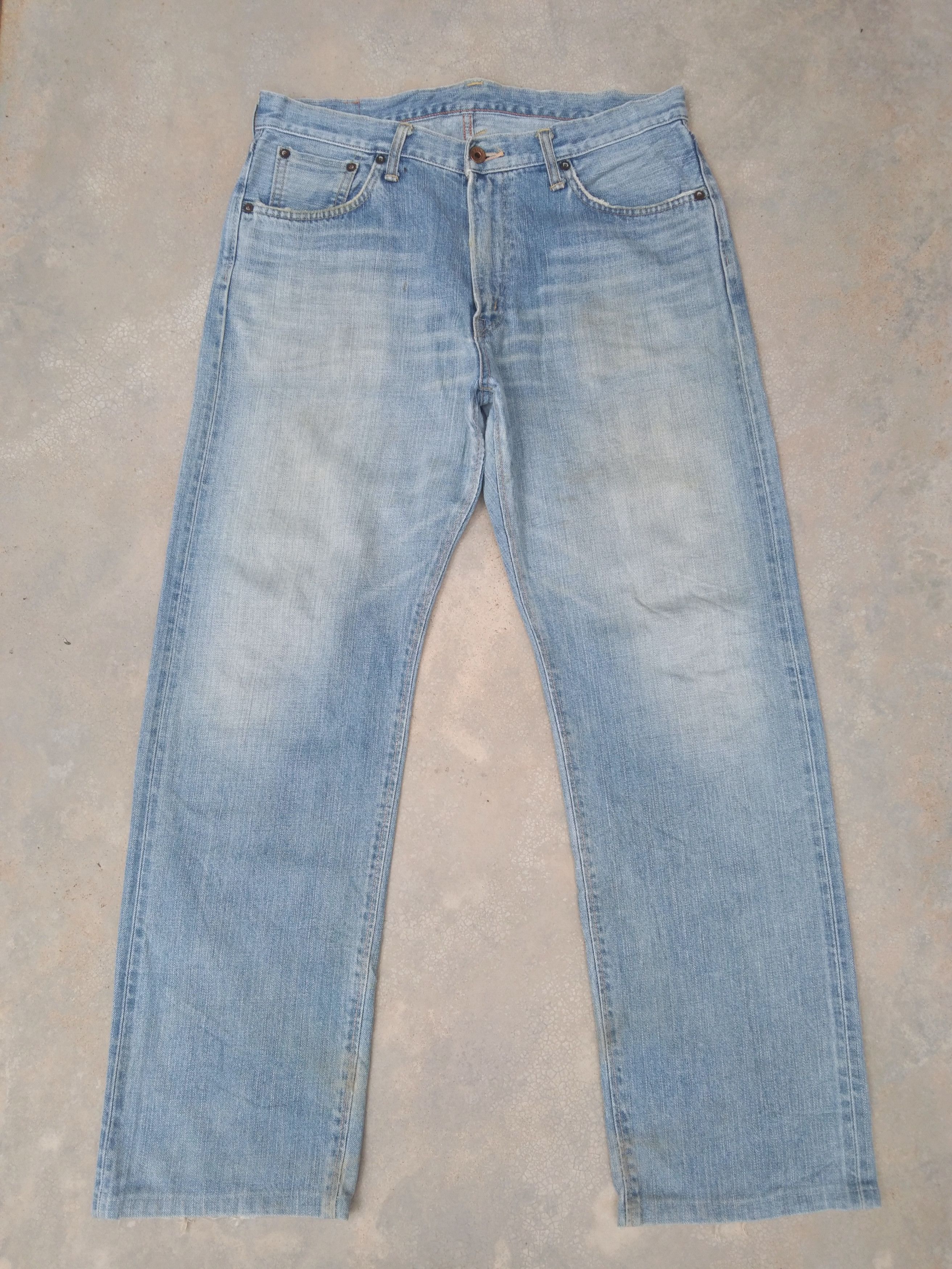 image of Distressed Edwin 505Zx Selvedge Redline Jeans 34X31 in Blue, Men's