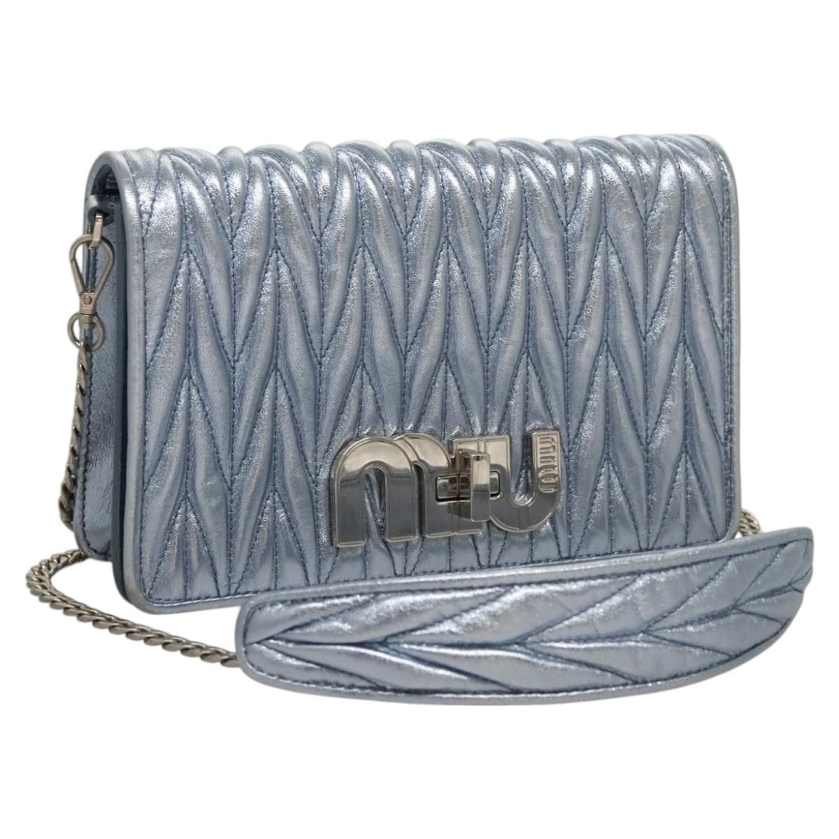 Miu Miu Matelasse Chain Shoulder Bag Leather Blue Auth 116214, Women's
