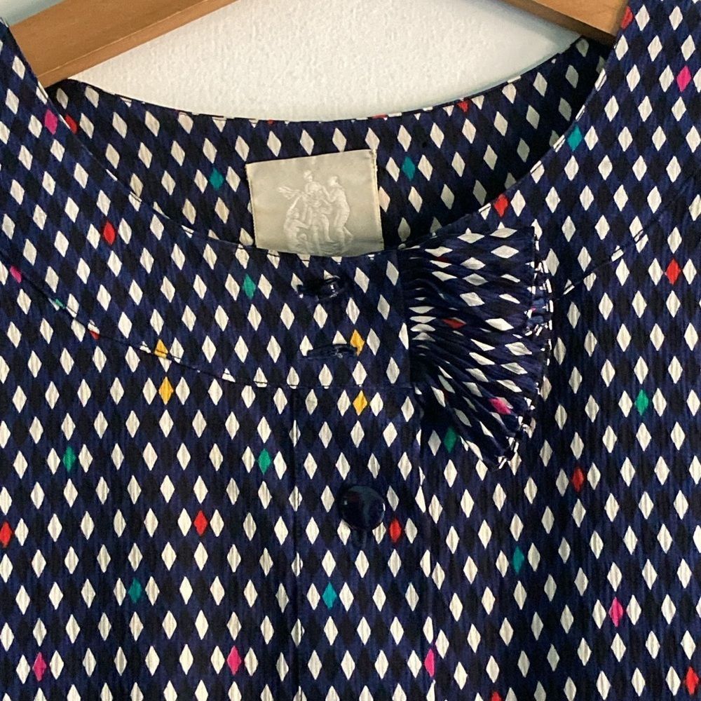 Nina Ricci Nina Ricci Vintage 1980's Silk Midi Dress Navy Diamond Patte Size L / US 10 / IT 46 - 4 Thumbnail