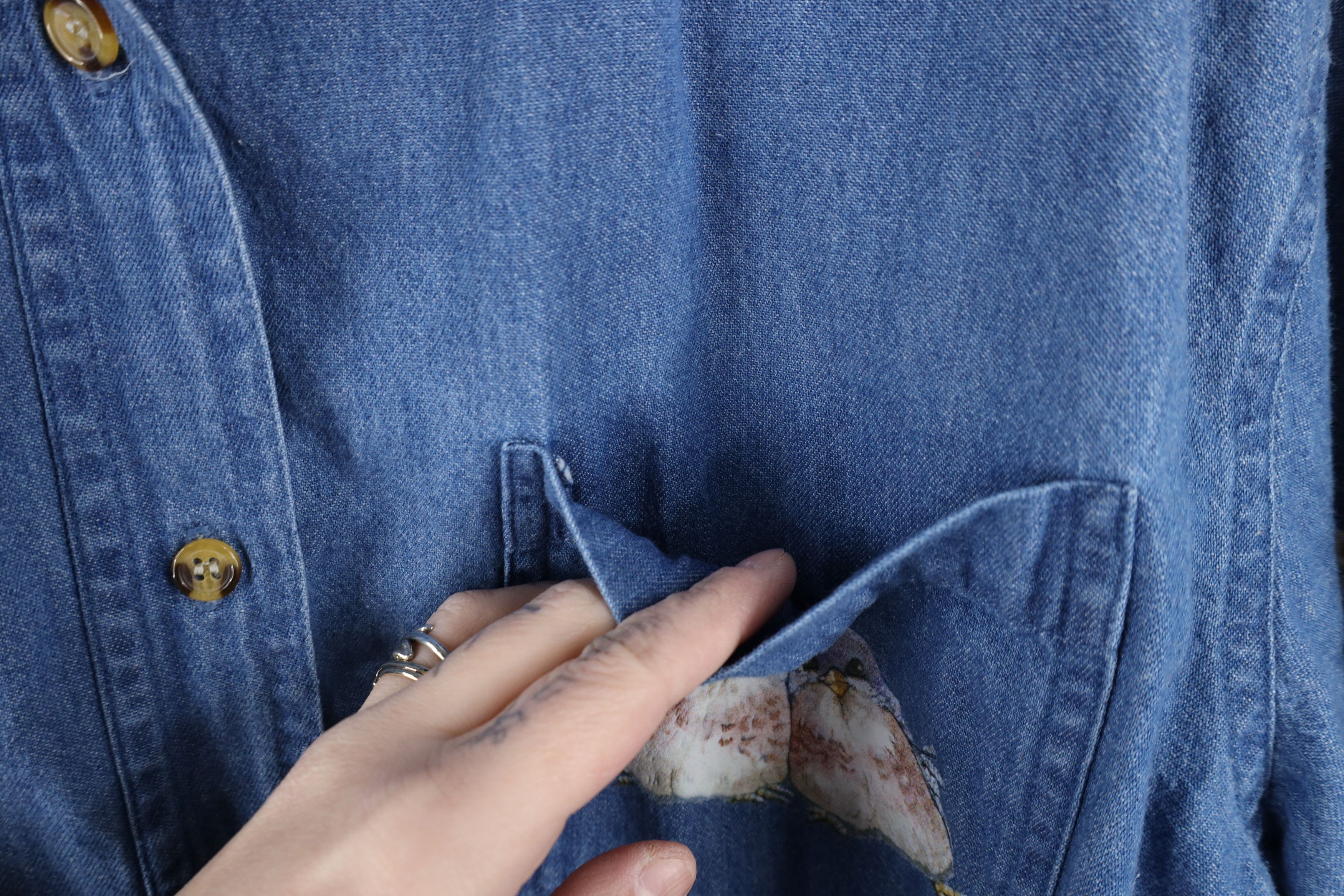Vintage Vintage 90s Streetwear Bird Short Sleeve Denim Button Shirt Size M / US 6-8 / IT 42-44 - 6 Thumbnail