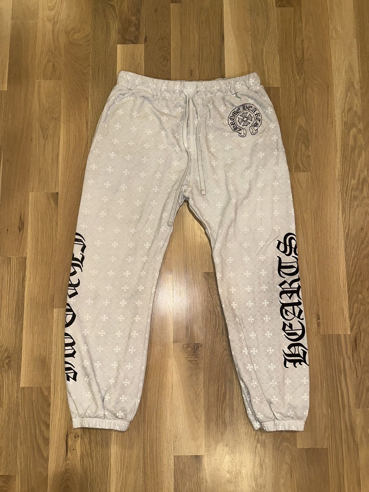 image of Chrome Hearts All Over Monogram Sweatpants in White, Men's (Size 36)