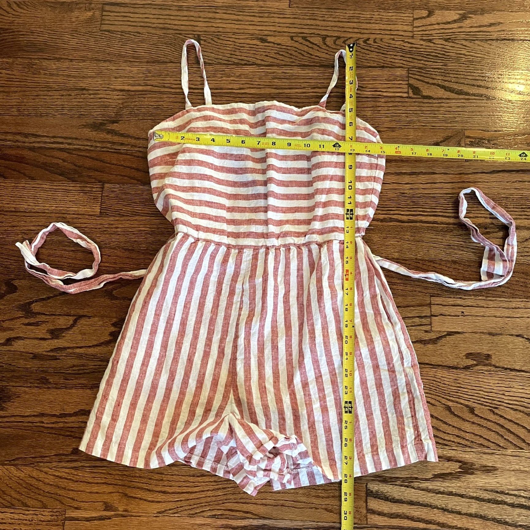 Vintage C&C California Romper Size 8 100% Linen Light Maroon White Stripes Spaghetti Strap Sleeveless Wide-Leg Casual Adult Womens Regular Fit Vintage: No Size 30" / US 8 / IT 44 - 4 Thumbnail