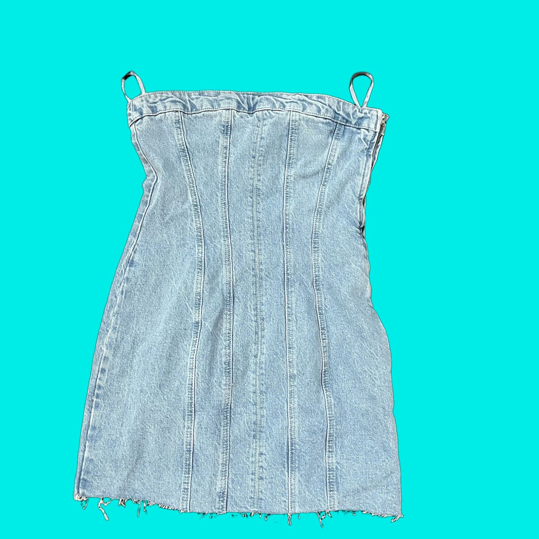 VINTAGE Zara Denim Dress Women's Short Bodycon Strapless Blue L Dress NWT