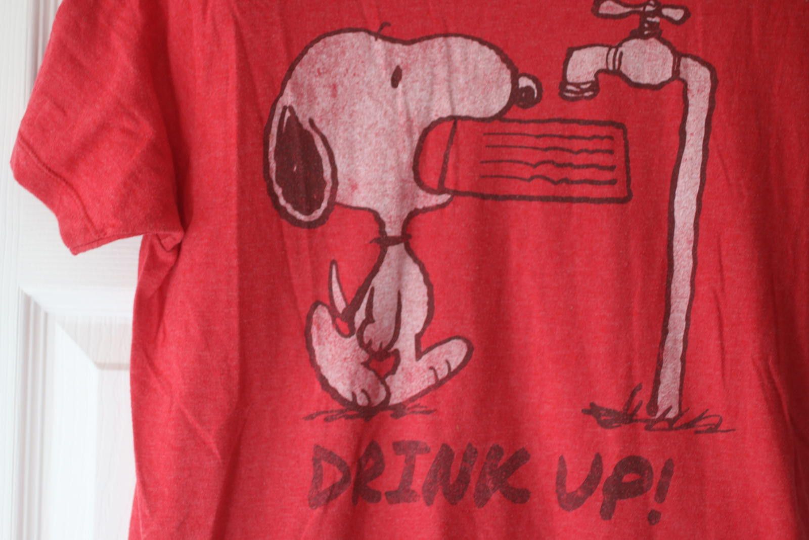 Other Red Snoopy Drink Up Peanuts Tee Small T-Shirt w/ 'Drink Up!' Size ONE SIZE - 4 Thumbnail