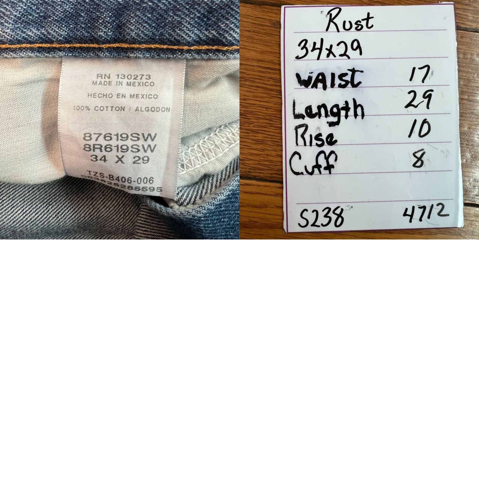 Denime RUSTLER Jeans Men 34X29 Blue Denim Regular Straight 100% Cotton Belt Loops Pockets Mens Size US 34 / EU 50 - 8 Thumbnail