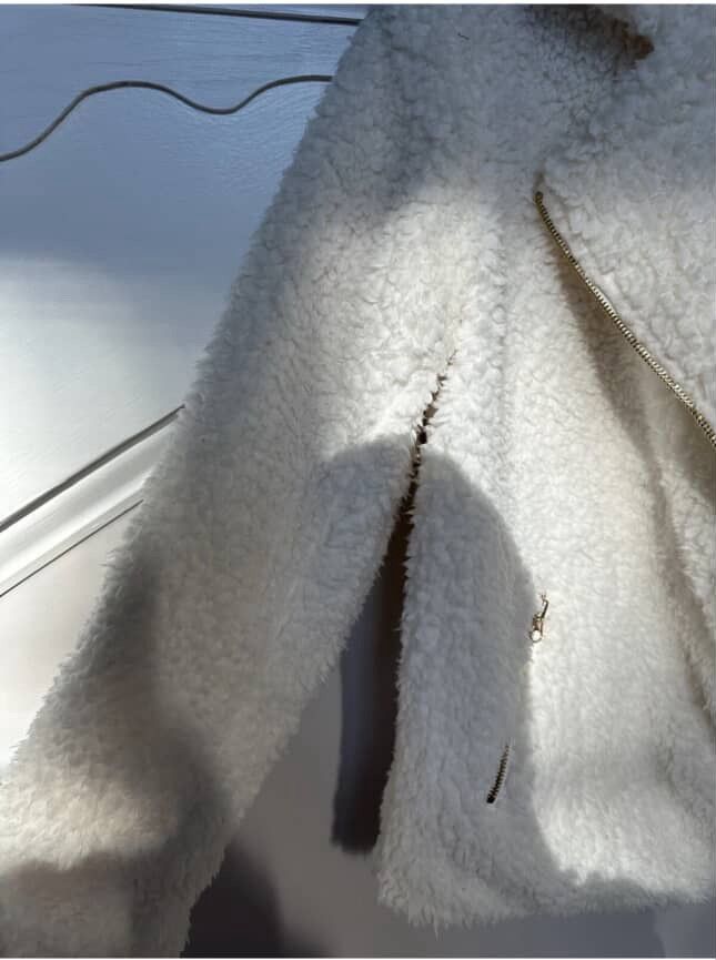 Other NWT Say What ? Fuzzy Ivory Sherpa Moto Jacket Gold Zipper Size S / US 4 / IT 40 - 6 Thumbnail