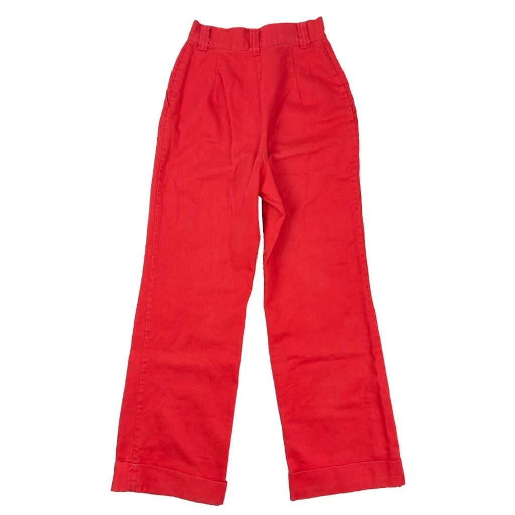 Sears VINTAGE Sailor Nautical Red Flare Denim Pleated Pant Size 26 Size 26" / US 2 / IT 38 - 2 Thumbnail