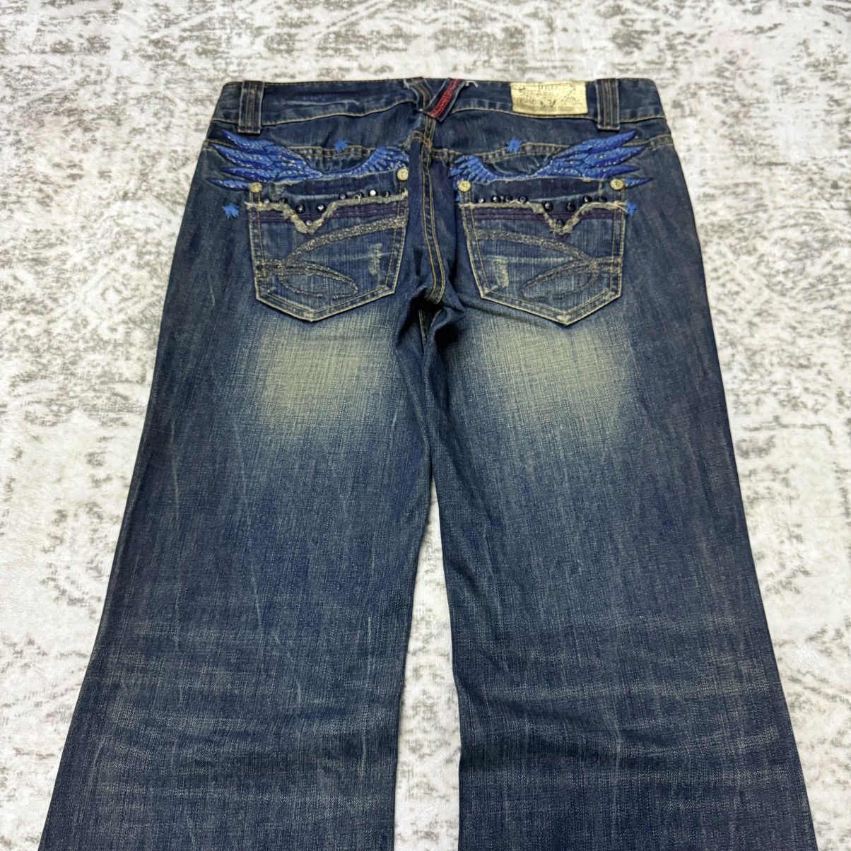 Japanese Brand Y2k Red Pepper Japan Embroidery Wings Wide Leg Flare Jeans Size US 30 / EU 46 - 3 Thumbnail