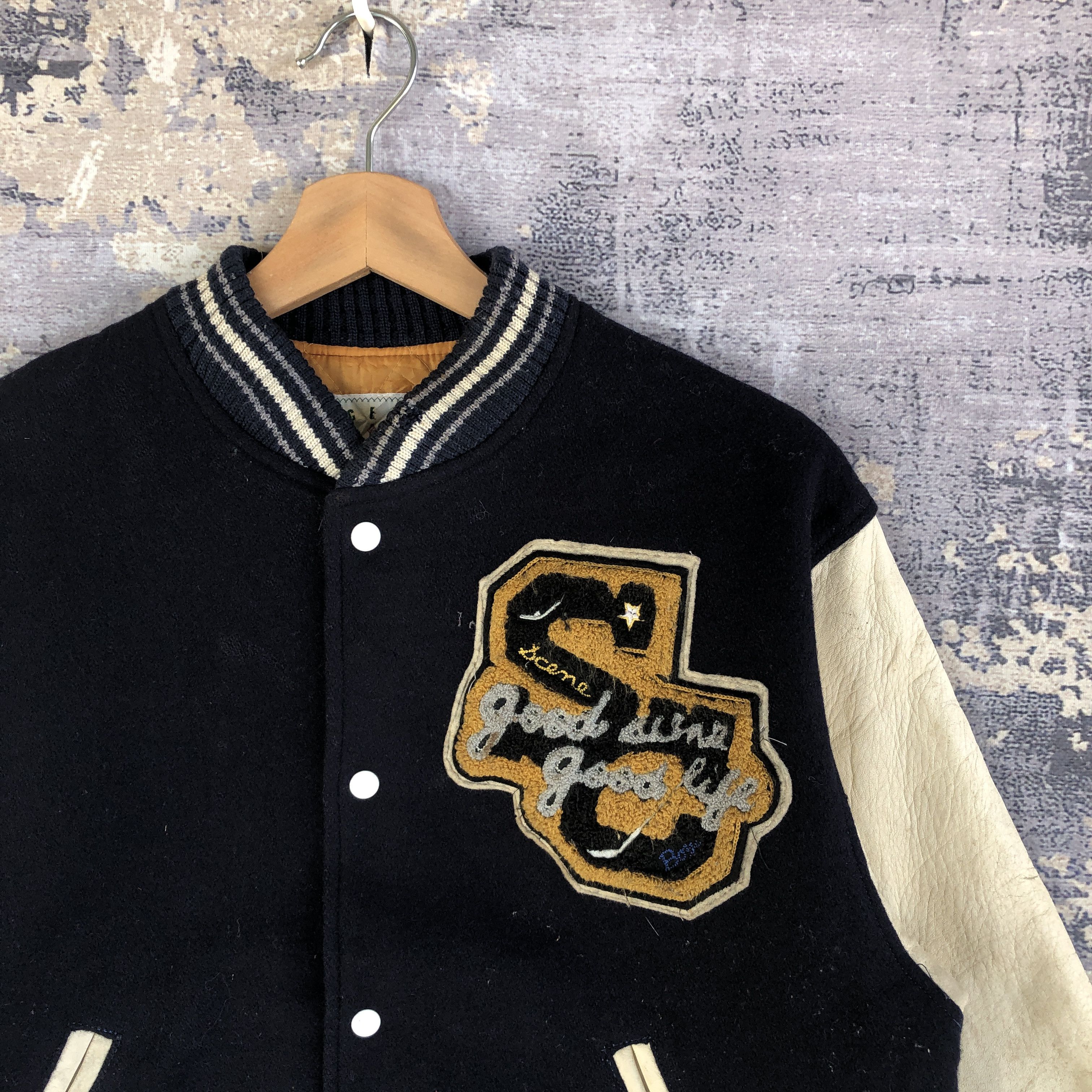 Vintage Scene Sports Varsity Leather Jacket Letterman Wool Jacket Size US M / EU 48-50 / 2 - 5 Thumbnail