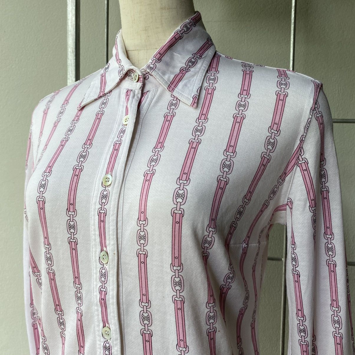 Celine Vintage Celine Pink Chain Print Shirt Size S / US 4 / IT 40 - 18 Thumbnail