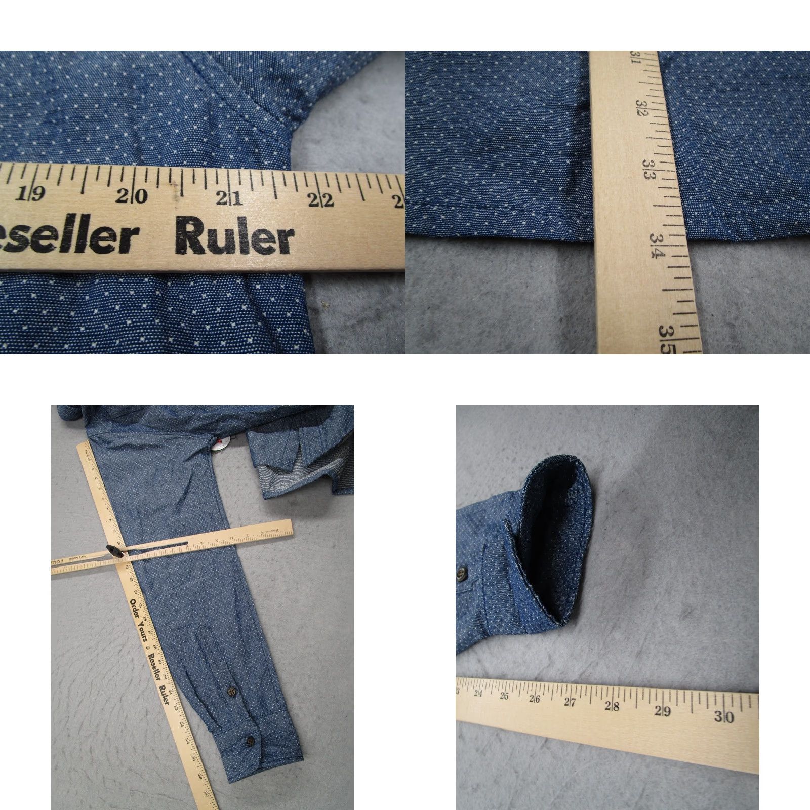 Vintage Ruell and Ray Shirt Mens Medium Blue Chambray Polka Dot Long Sleeve Zip Front USA Size US M / EU 48-50 / 2 - 8 Thumbnail