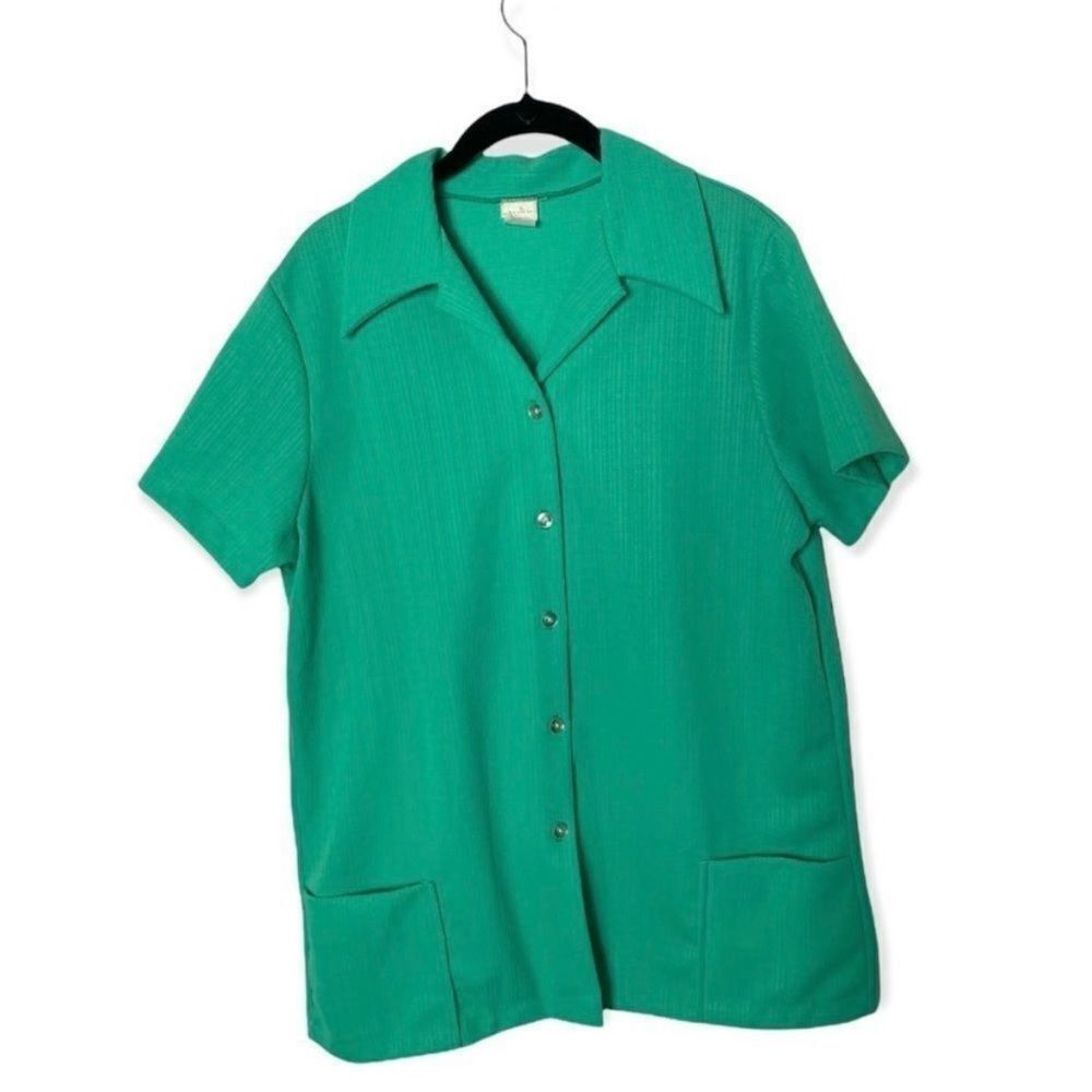 Other Vintage Style Green Short Sleeve Button Down Shirt with Fron Size M / US 6-8 / IT 42-44 - 1 Thumbnail