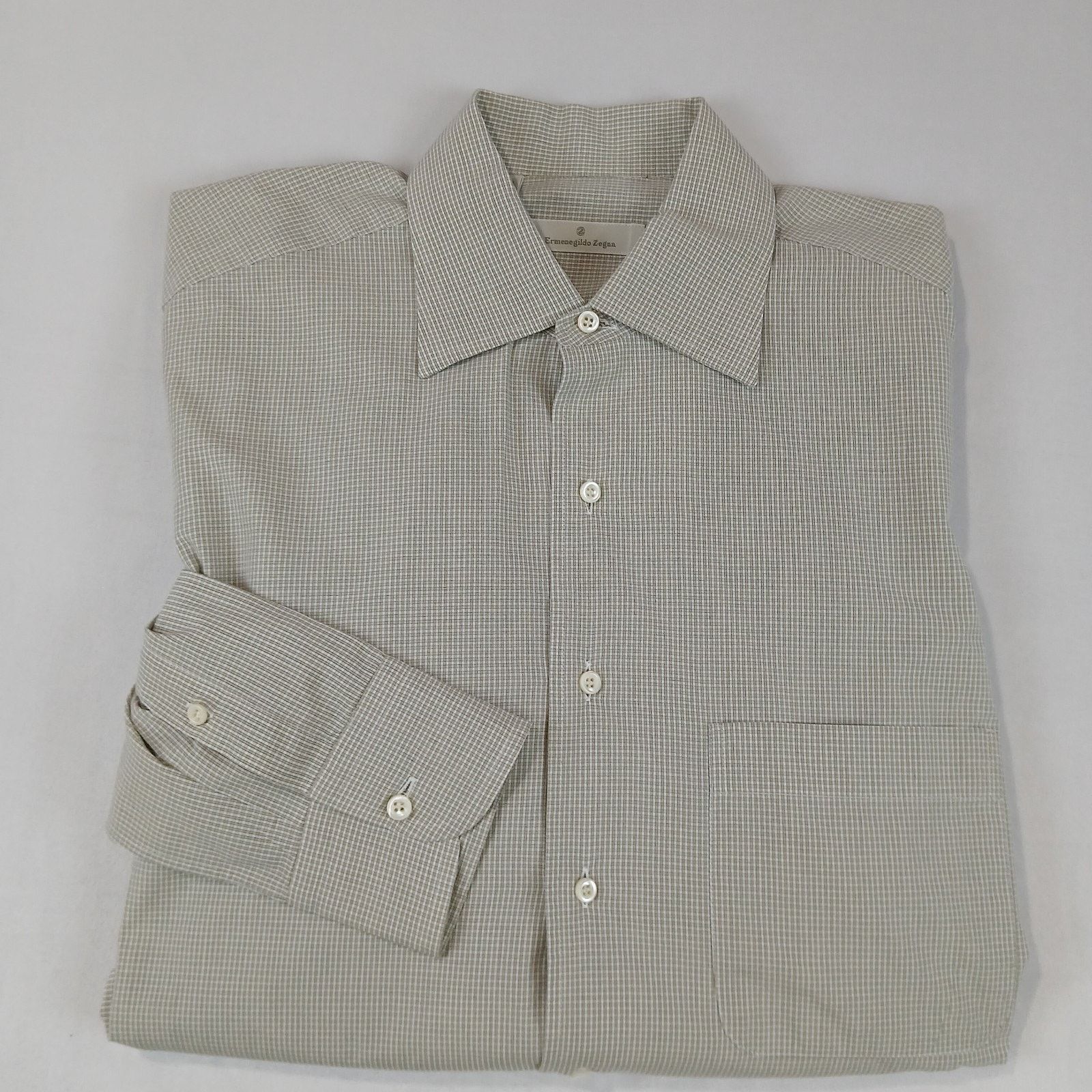 Ermenegildo Zegna Ermenegildo Zegna Dress Shirt 41/16 Green Check Long Sleeve Size US M / EU 48-50 / 2 - 2 Thumbnail