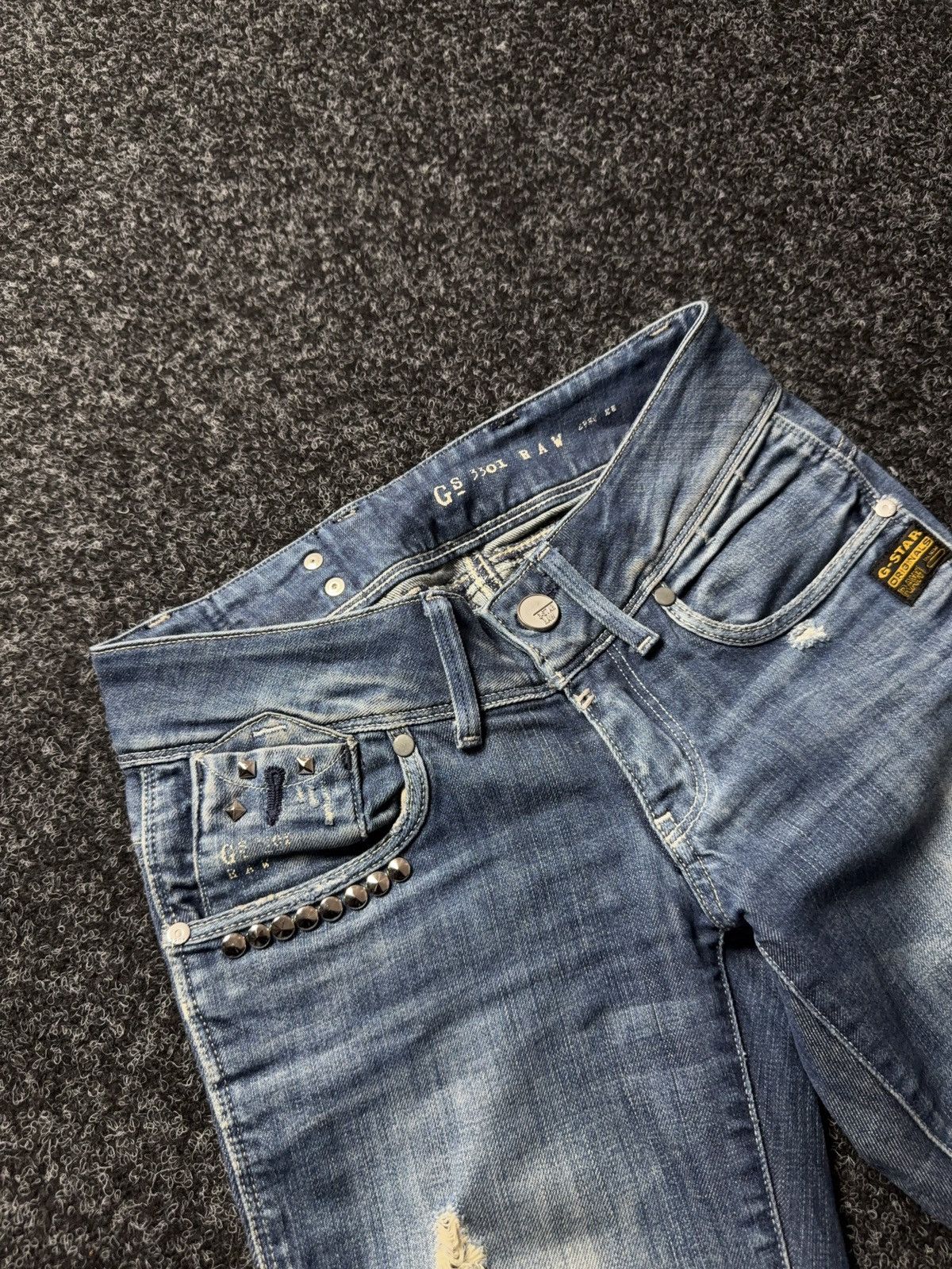 G-Star 00s G-Star RAW 3301 Distressed Punk Rock Denim Jeans Y2K Size 25" / US 0 / IT 36 - 7 Thumbnail