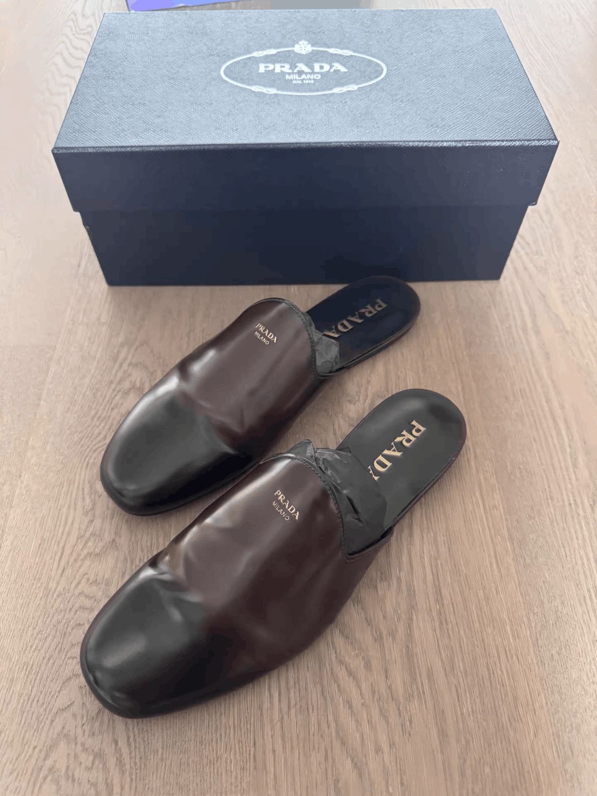 Raf Simons Size 7 Prada By Raf Simons 24Aw Leather Slids-250 Shoes in Black, Men's