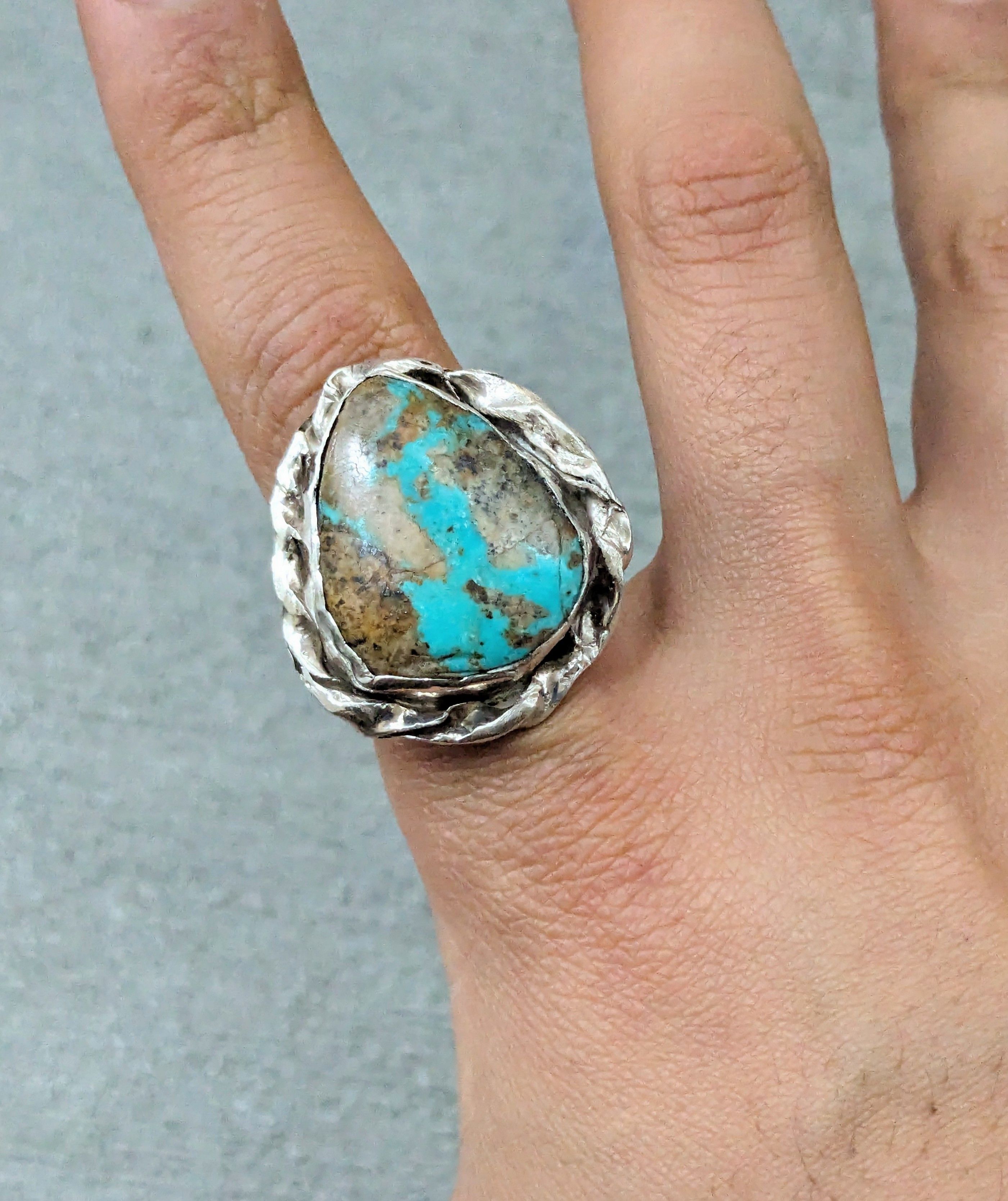 image of Avant Garde x Jewelry Vintage Sterling Silver Ring 10.25 Turquoise Modern Native in Silver Blue Gre