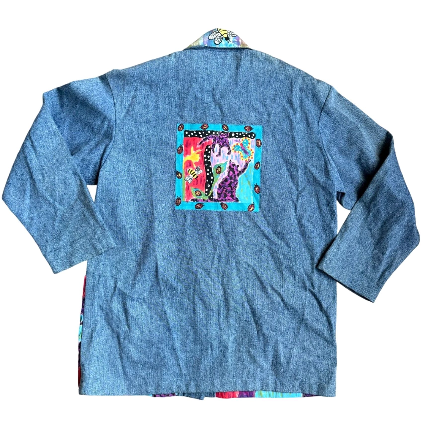 Vintage VINTAGE Silkscapes Jean Jacket Womens Handpainted Cat Oversized Art Patchwork Blue XL Casual Size 40" / US 18 - 7 Thumbnail