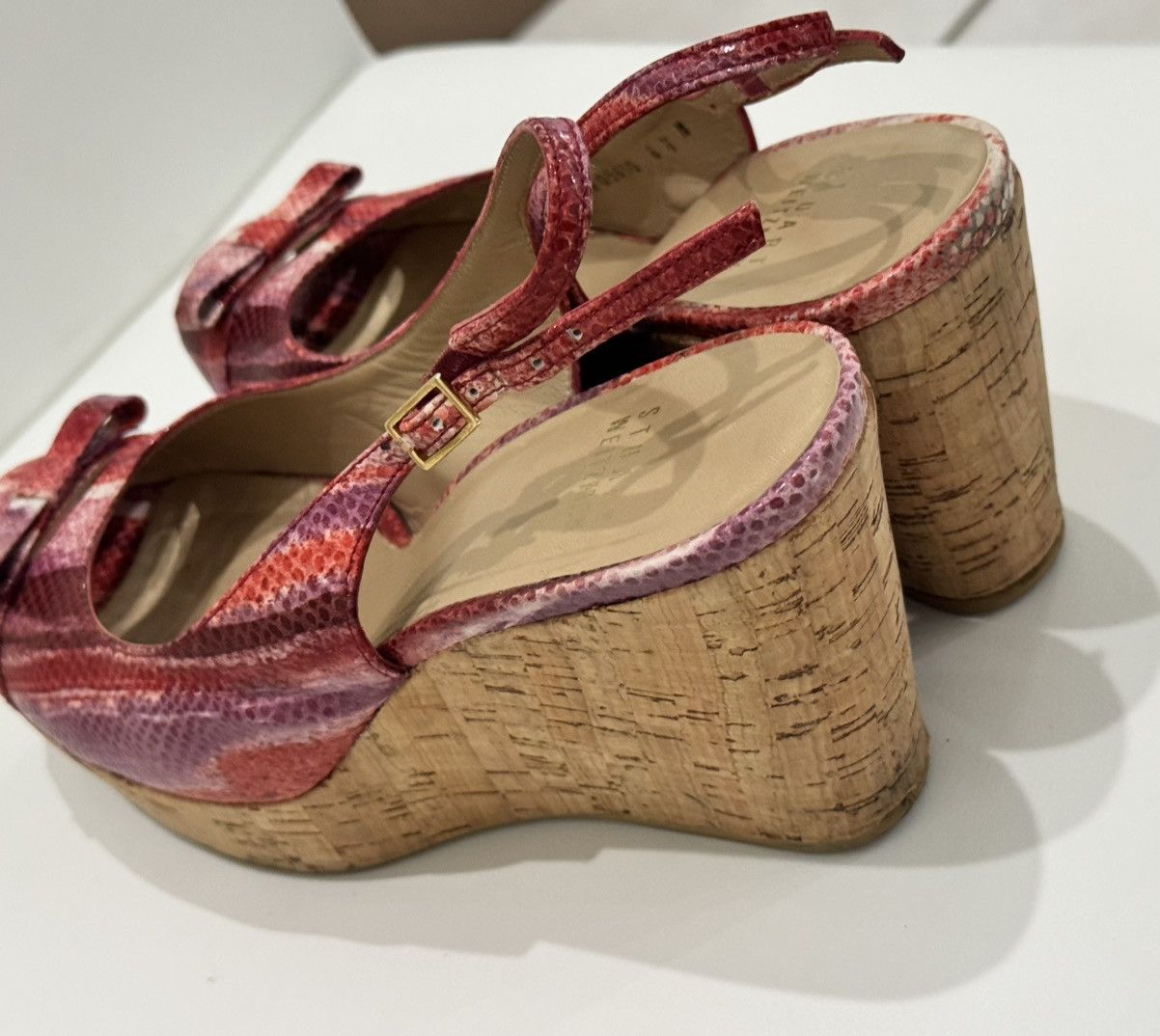 Stuart Weitzman Stuart Weitzman Red Pink Leather Wedge Slingback Buckle Size US 8.5 / IT 38.5 - 7 Thumbnail