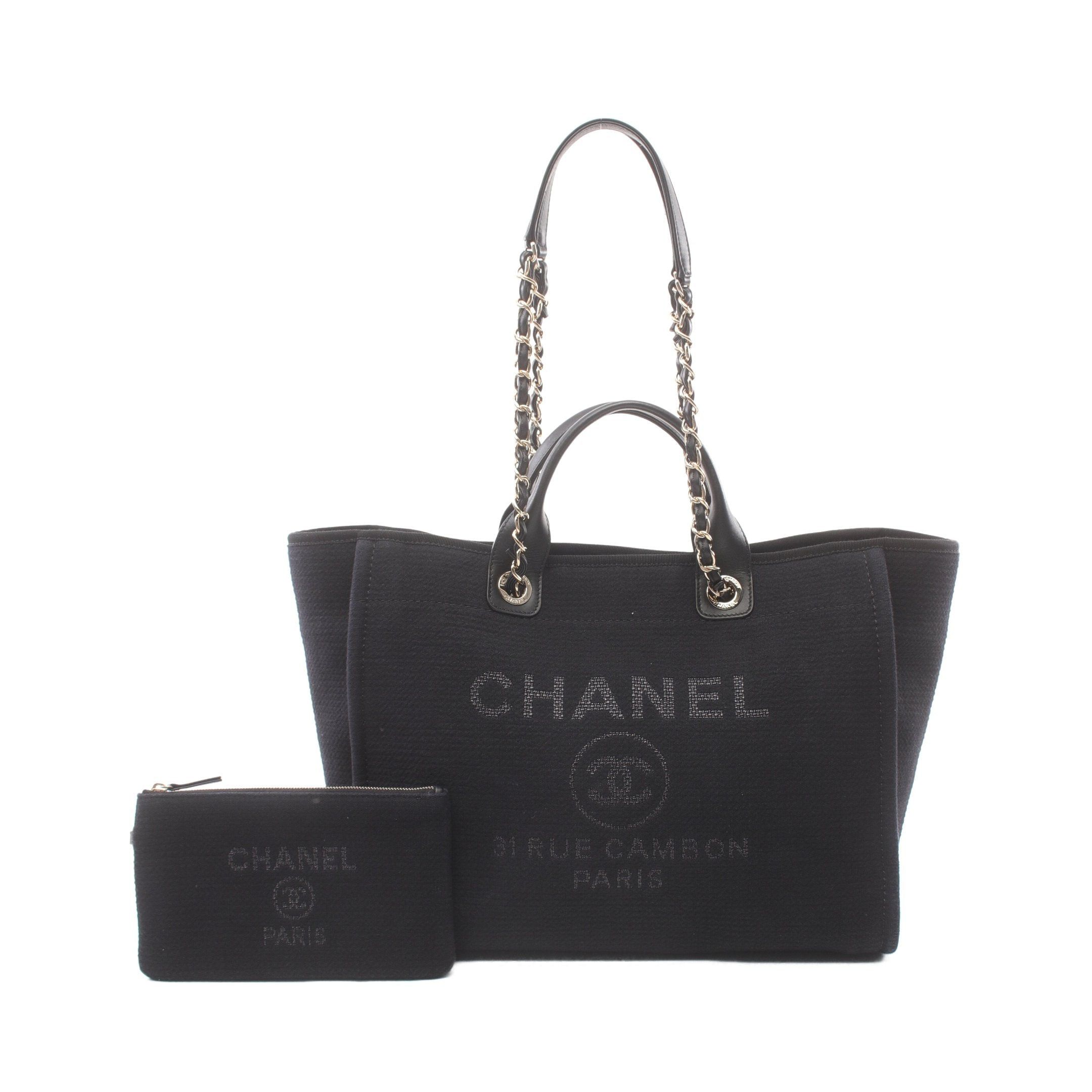 Chanel Chanel Deauville Chain Shoulder Bag Tote Canvas Leather Black Gold Hardware Size ONE SIZE - 1 Thumbnail
