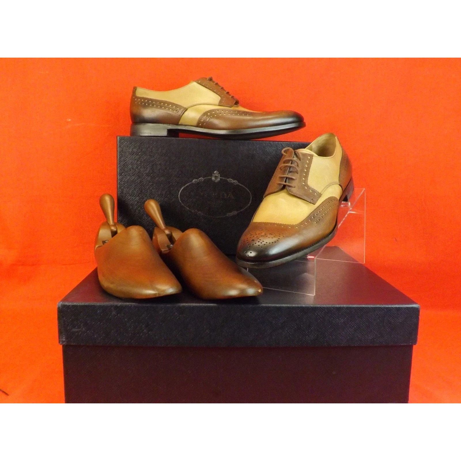 Prada PRADA 2EF020 BROWN TAN LEATHER BROGUE OXFORDS TREES SET 10 Size US 11 / EU 44 - 5 Thumbnail