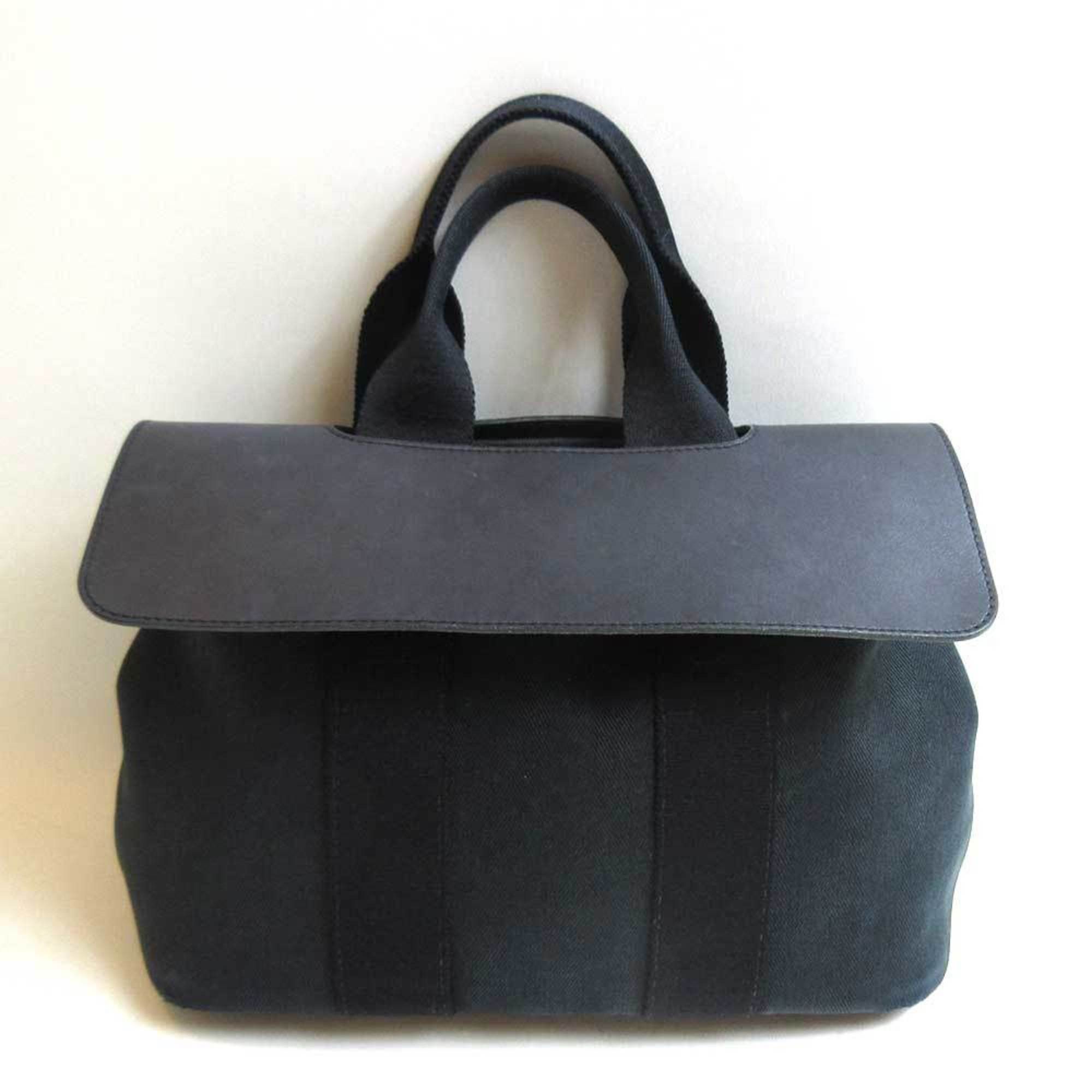 image of Hermes Valparaiso Pm Black Handbag Tote Toile Chevron X Calf, Women's