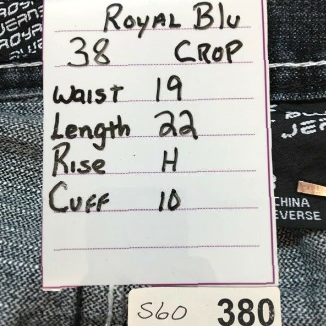 Denime Royal Blue Stonewashed Denim Cropped Jeans Women's 38 Regular Blue Cropped 5-Pocket High Rise Vintage Jeans Womens Size 26" / US 2 / IT 38 - 7 Thumbnail