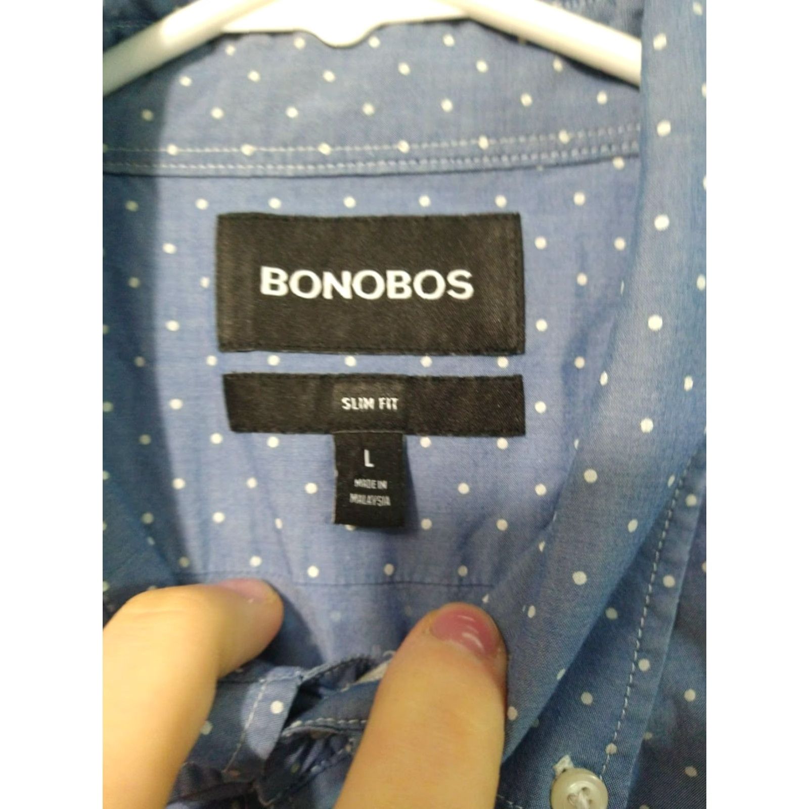 Bonobos Bonobos Shirt Mens Blue Polka Dot Slim Fit Long Sleeve Button-Down Cotton Adult Large Blue 44in Chest Classic Preppy Mens Size US L / EU 52-54 / 3 - 7 Thumbnail