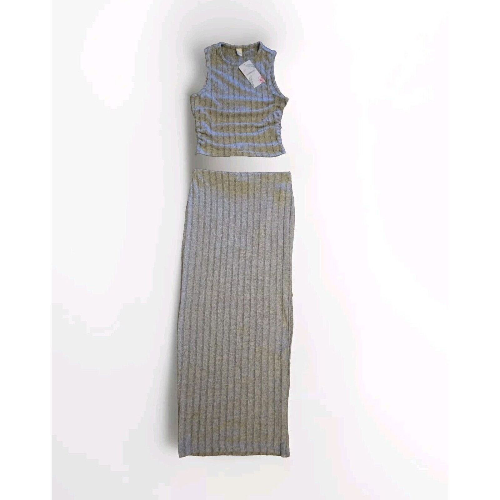 Forever 21 × Shein Make Me Chic 2 Pc Crop Top Ruched Knit Maxi Skirt S Soft Set Size S / US 4 / IT 40 - 10 Thumbnail