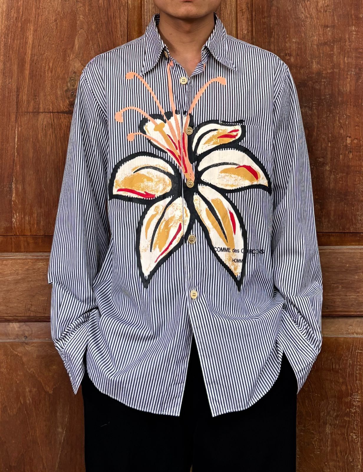Comme des Garcons AD 2002 Flower Painted Striped Shirt | Grailed