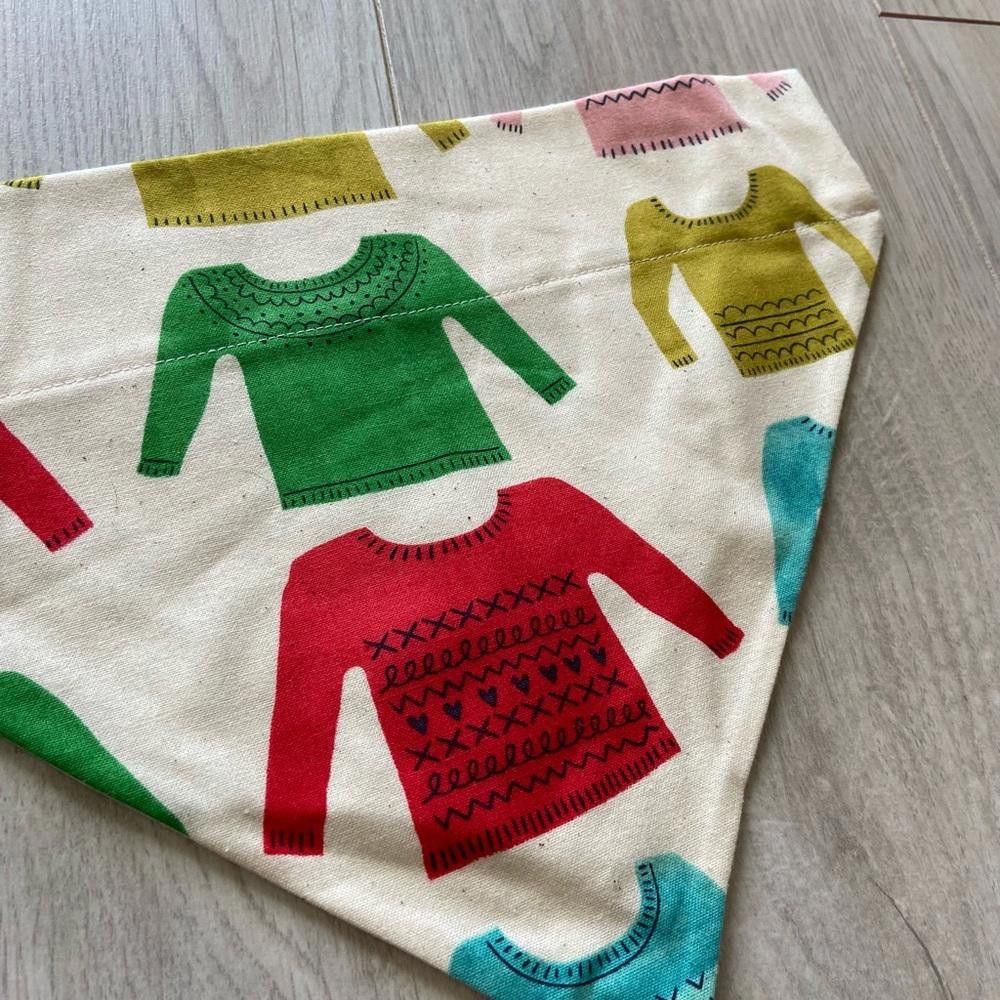 Designer Tuff and Stuff White Christmas Sweater Dog Bandana Size ONE SIZE - 3 Thumbnail