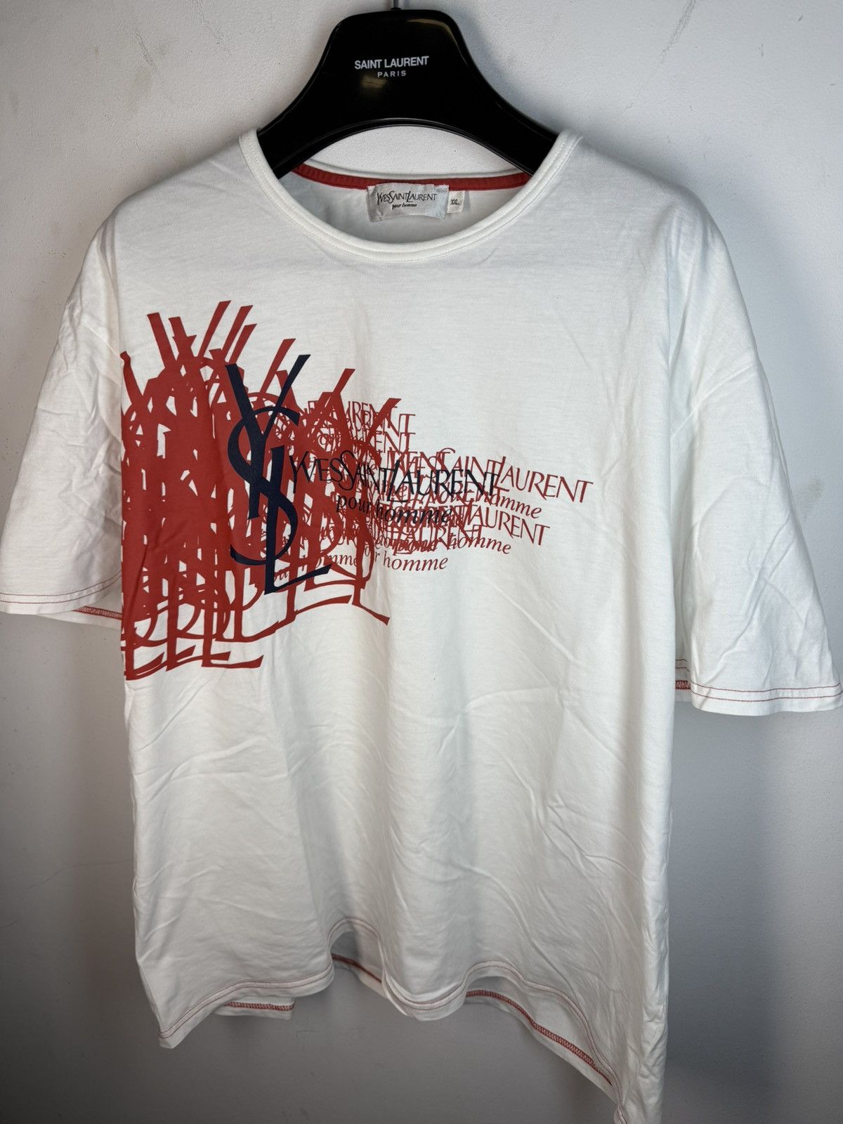 Yves Saint Laurent White YSL T-shirt Big Logo Size US XL / EU 56 / 4 - 1 Thumbnail