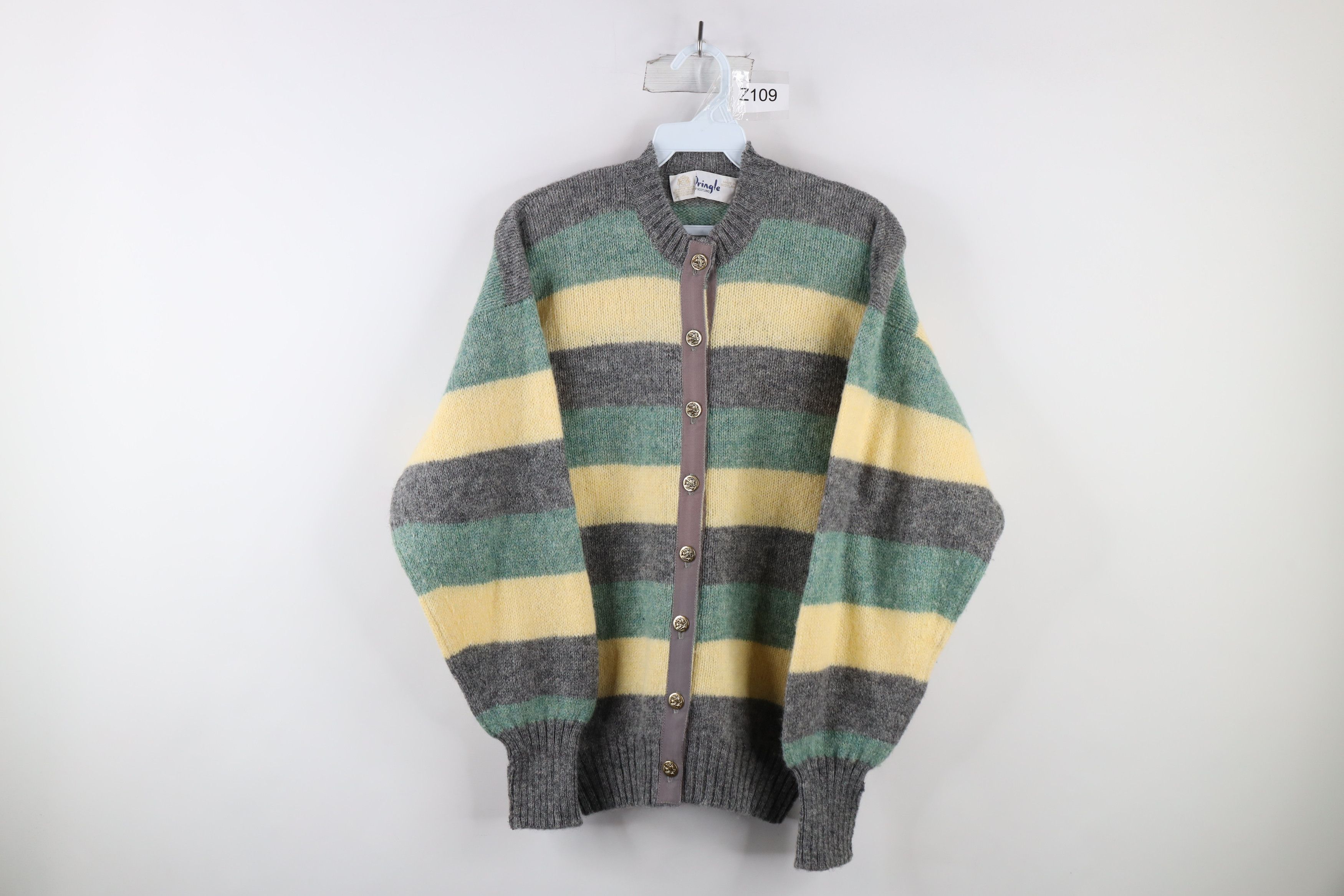 image of Vintage 60S 70's Streetwear Block Wool Knit Cardigan Sweater, Women's (Size Large)