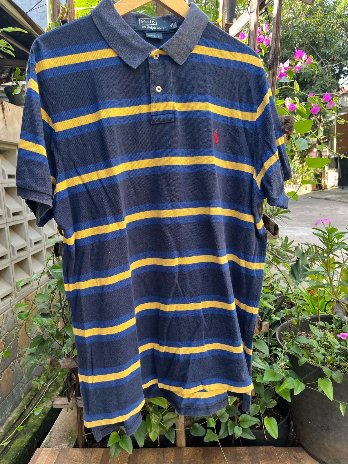 Polo Ralph Lauren × Vintage polo ralph lauren striped navy & yellow polo shirt Size US XL / EU 56 / 4 - 1 Thumbnail