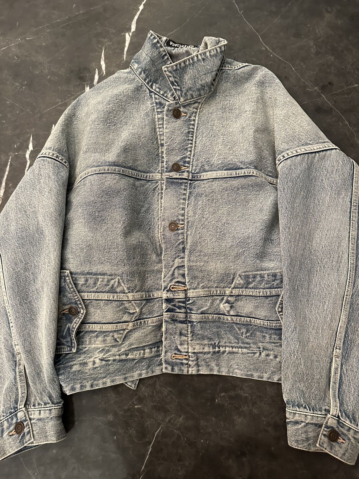image of Balenciaga Ss23 Upside Down Denim Jacket in Navy, Men's (Size Small)