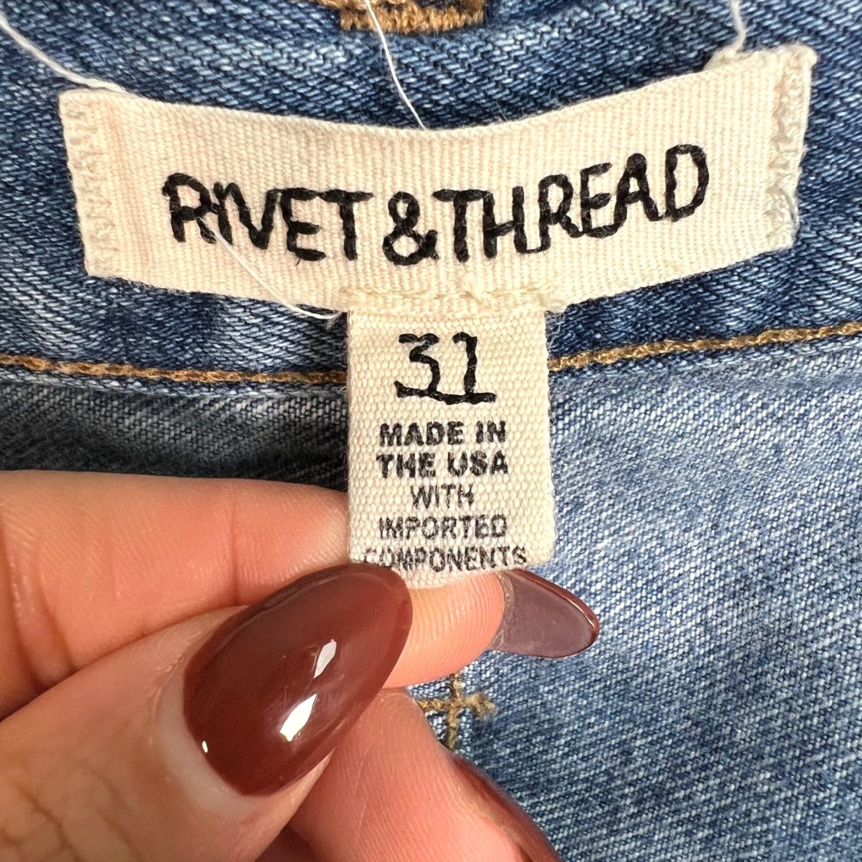 Vintage Rivet & Thread Blue High-Waisted Distressed Raw Hem Jeans Womens Size 31 Size 34" / US 12 / IT 48 - 3 Thumbnail