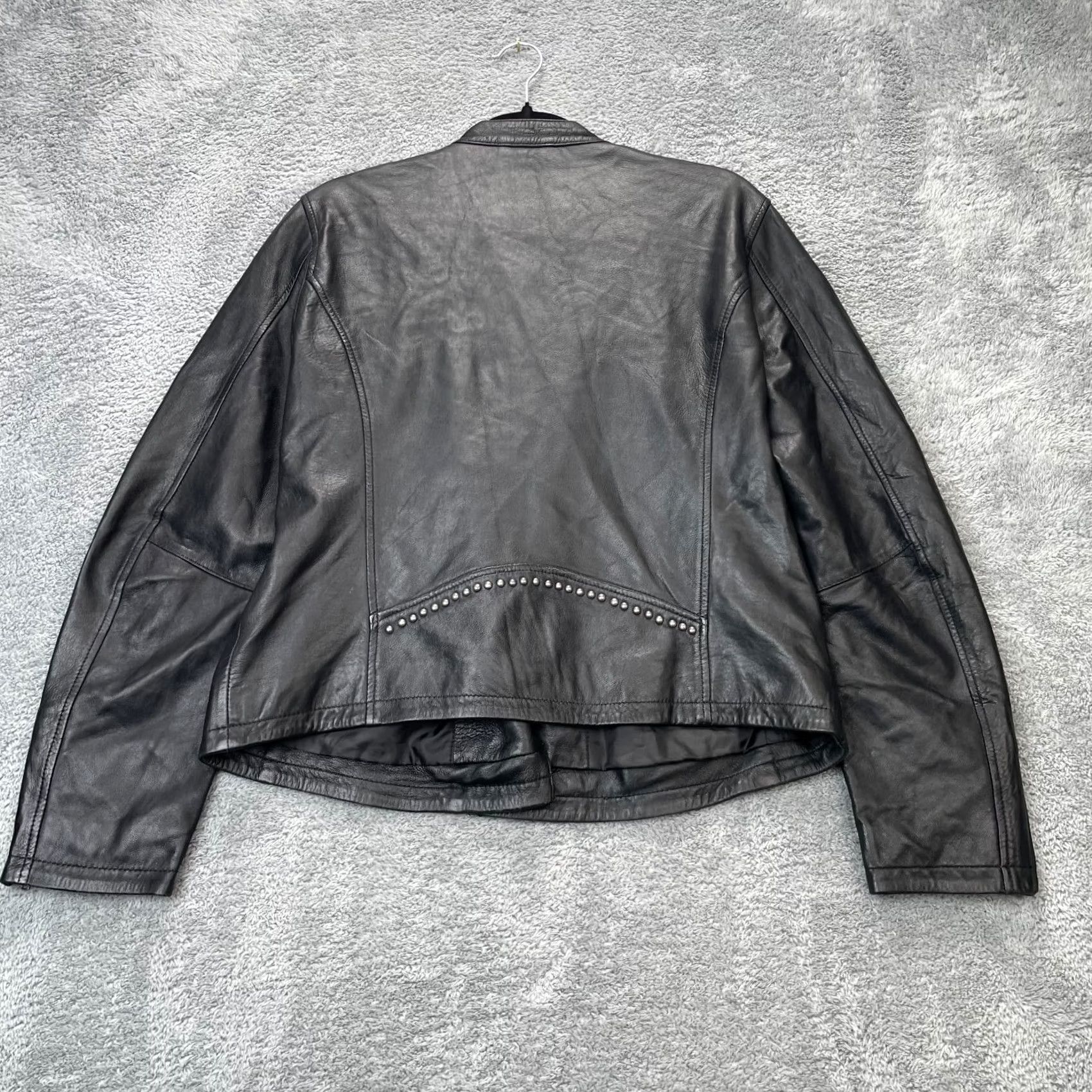 Vintage VINTAGE Excelled Jacket Womens XL Black Leather Biker Coat Studded Zipper Collared Short Sleeve Casual Size XL / US 12-14 / IT 48-50 - 7 Thumbnail