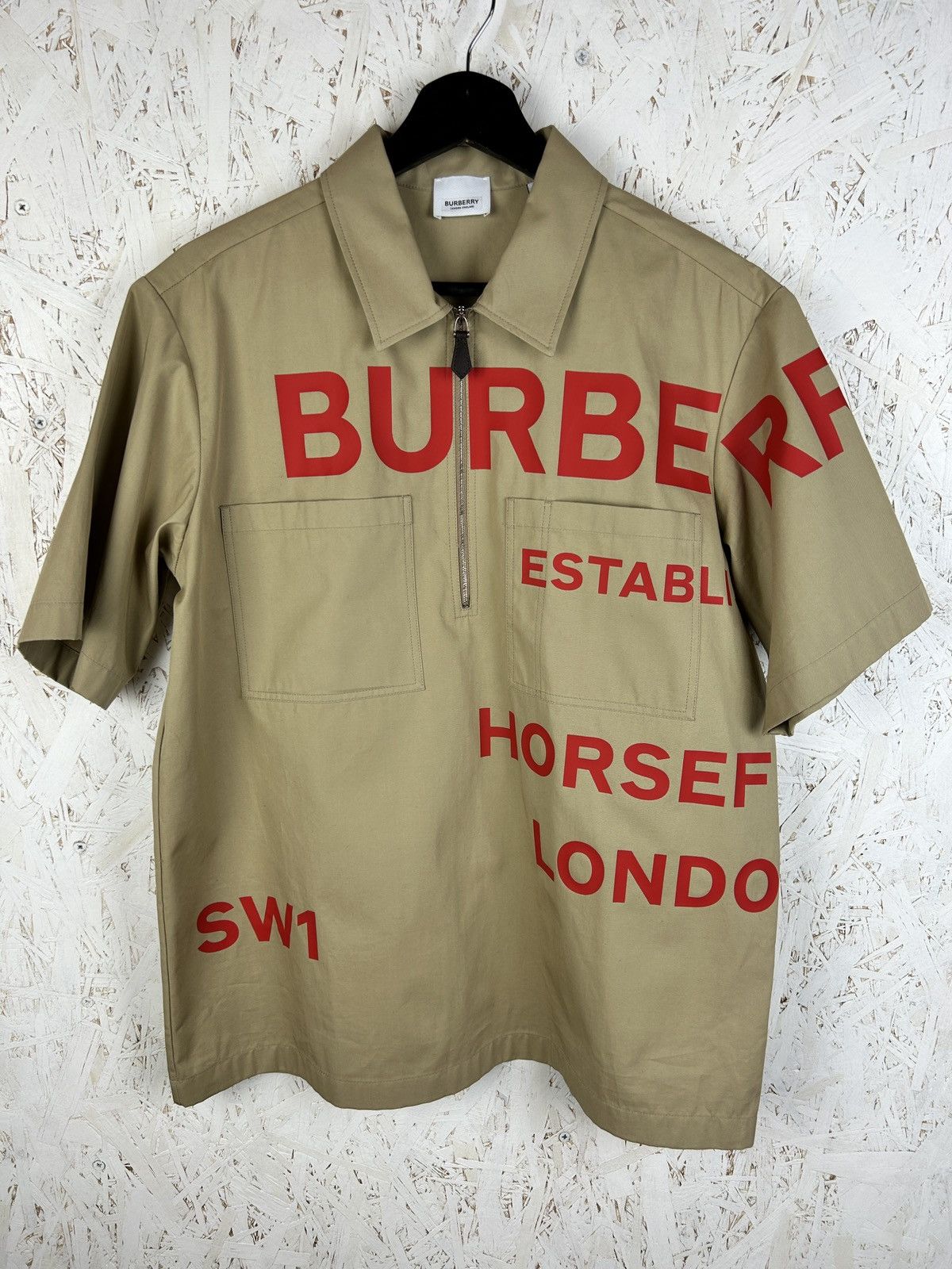 Burberry Burberry Logo Zip Short Sleeve Military Shirt Beige Size S / US 4 / IT 40 - 1 Thumbnail