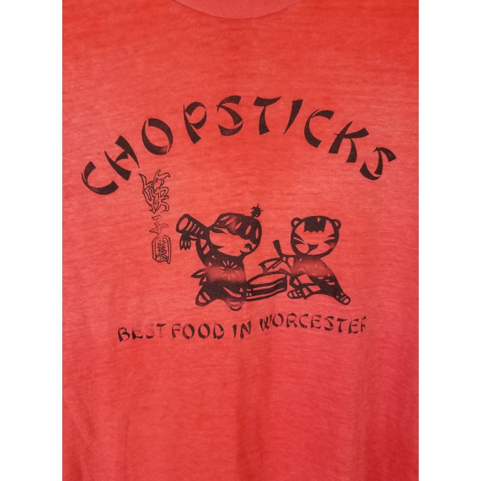 Hanes VINTAGE 80s CHOPSTICKS RED SUPER PAPER THIN WORN HANES SINGLE STITCH T-SHIRT L Size US L / EU 52-54 / 3 - 2 Thumbnail