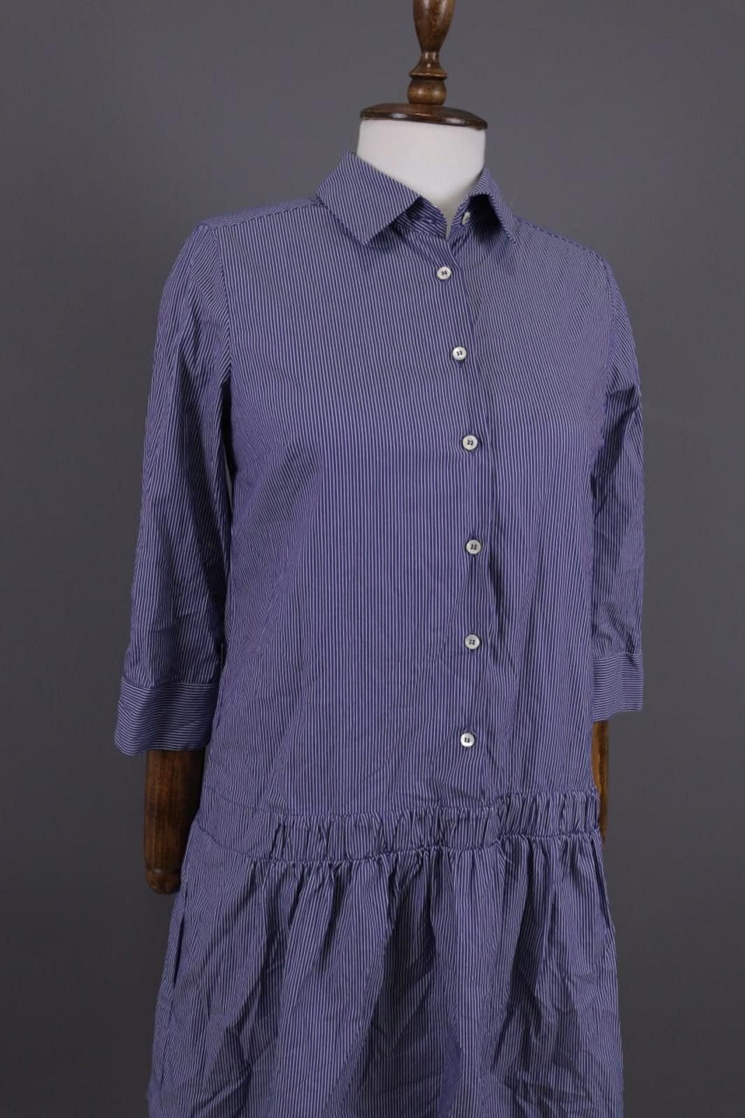 Designer Rosso 35 Genova Blue Pinstripe Henley Shirt Dress Size 42 Size M / US 6-8 / IT 42-44 - 5 Thumbnail