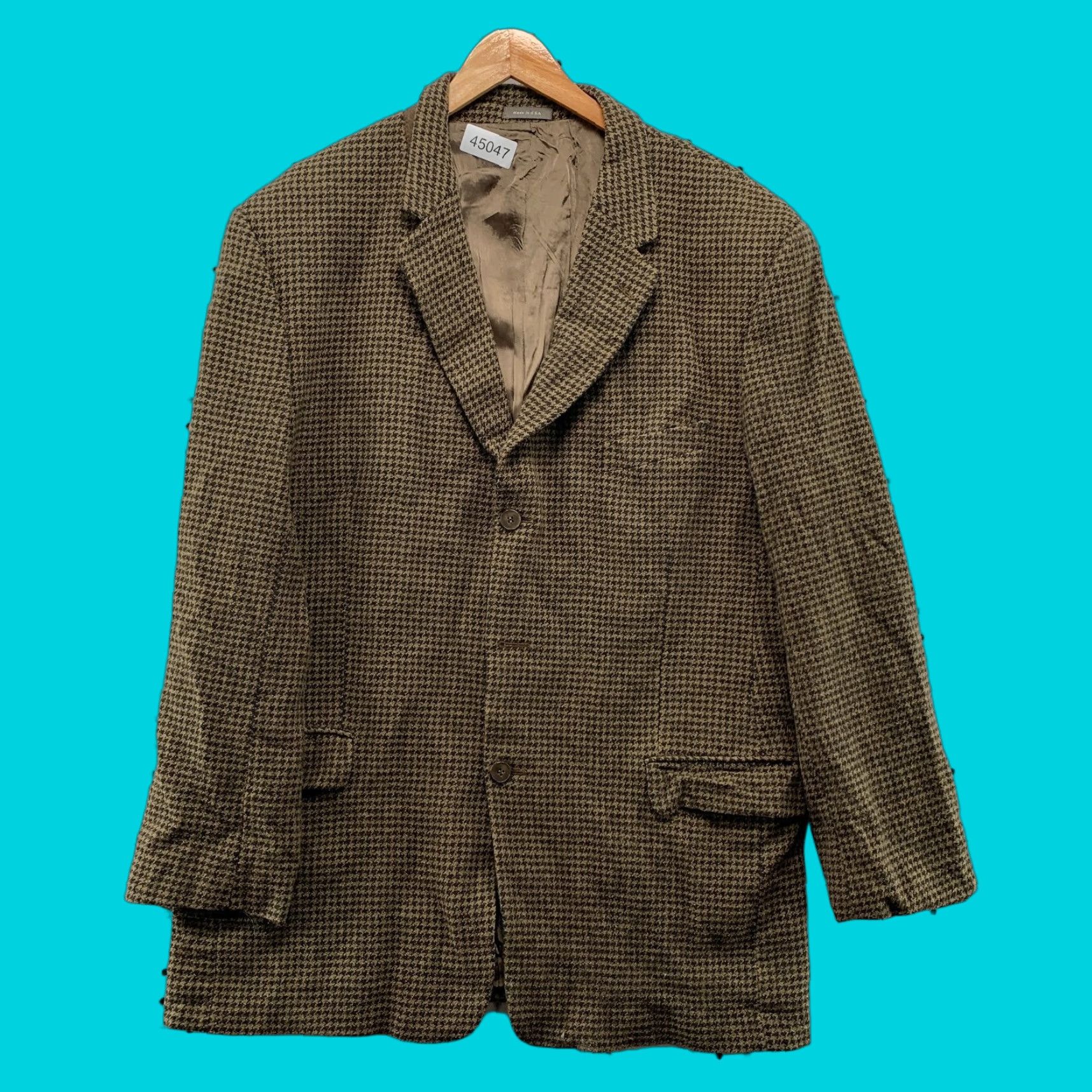 Calvin Klein VINTAGE Calvin Klein Blazer Mens 44-45 Tweed Wool Herringbone Brown USA Size 44R - 1 Thumbnail