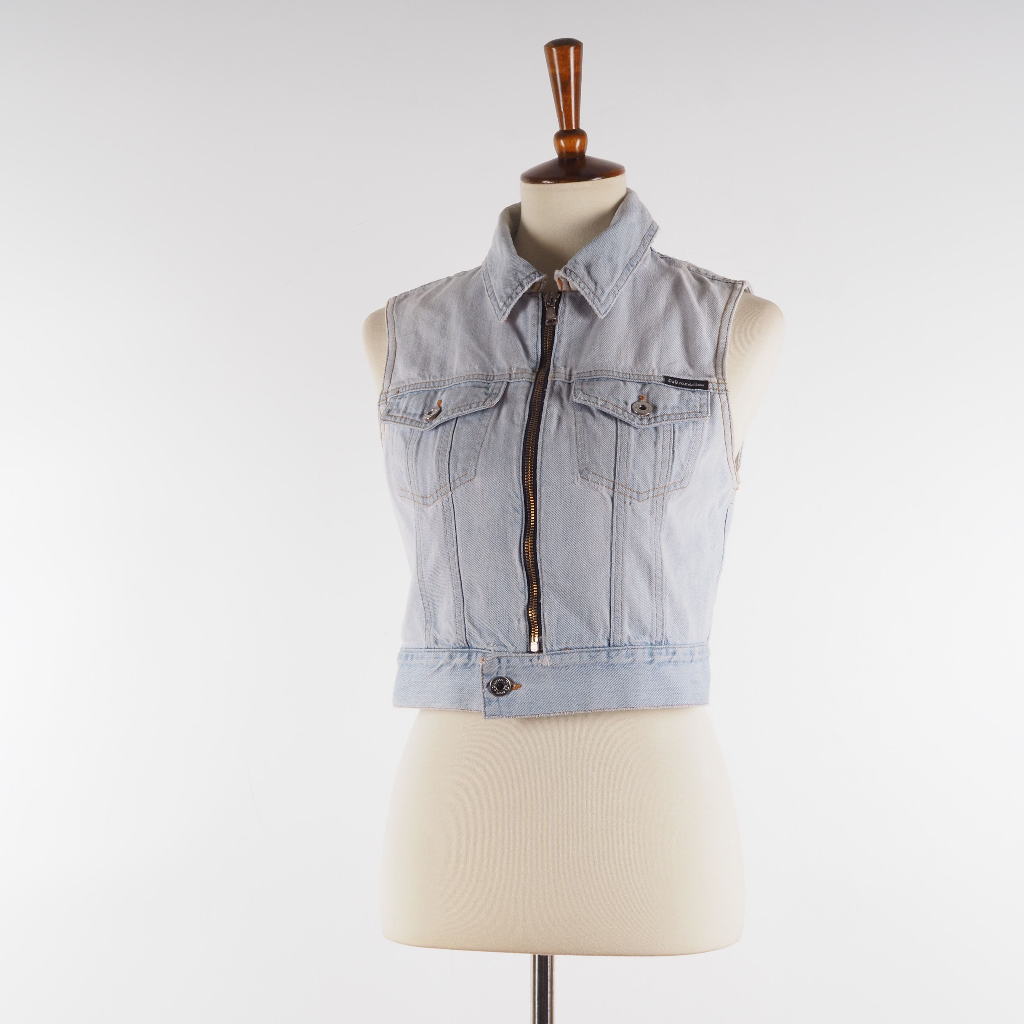 Dolce & Gabbana Dolce&Gabbana Vintage Washed Blue Distress Denim Zip Vest Size XS / US 0-2 / IT 36-38 - 7 Thumbnail