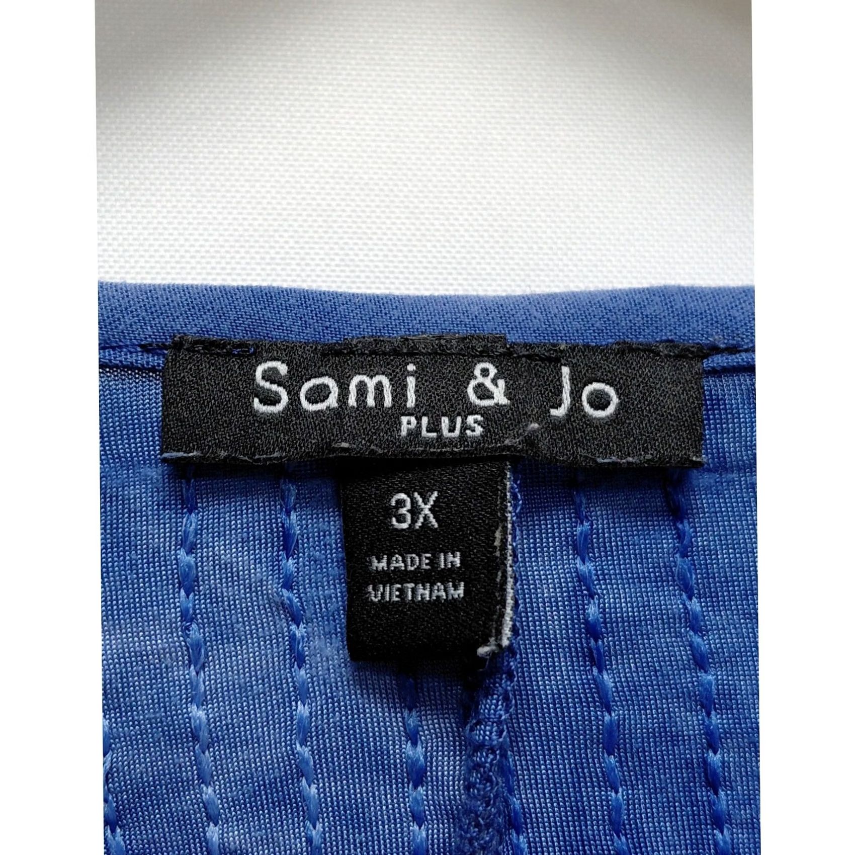 Vintage Sami & JO Top Womens 3X Blue Plus Textured Stretch Short Sleeve Women Size Size XXL / US 16-18 / IT 52-54 - 5 Thumbnail