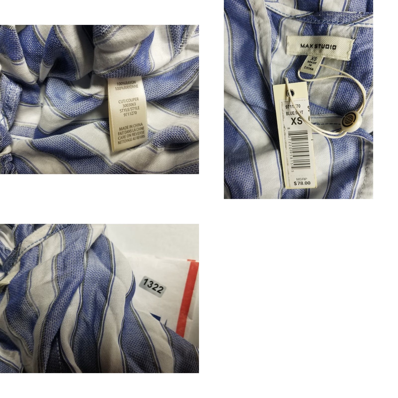 Vintage Max Studio Blouse Shirt XS Womens Top 3/4 Sleeve Blue Striped Raglan Round Neck NWT Size XS / US 0-2 / IT 36-38 - 8 Thumbnail