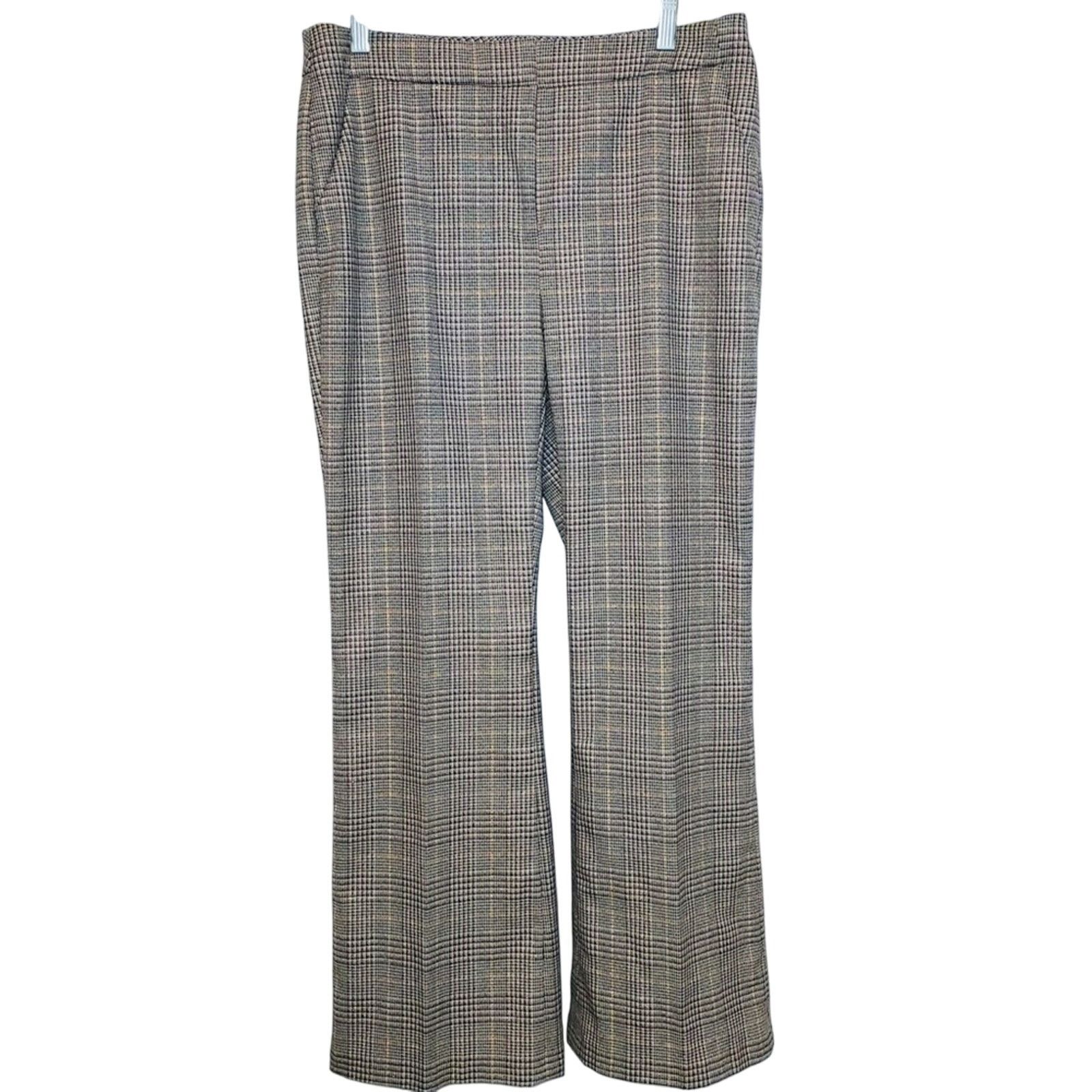Chicos Chico's Metallic Plaid Gray Brown Gold Wide Trouser Pants Size 28" / US 6 / IT 42 - 1 Thumbnail