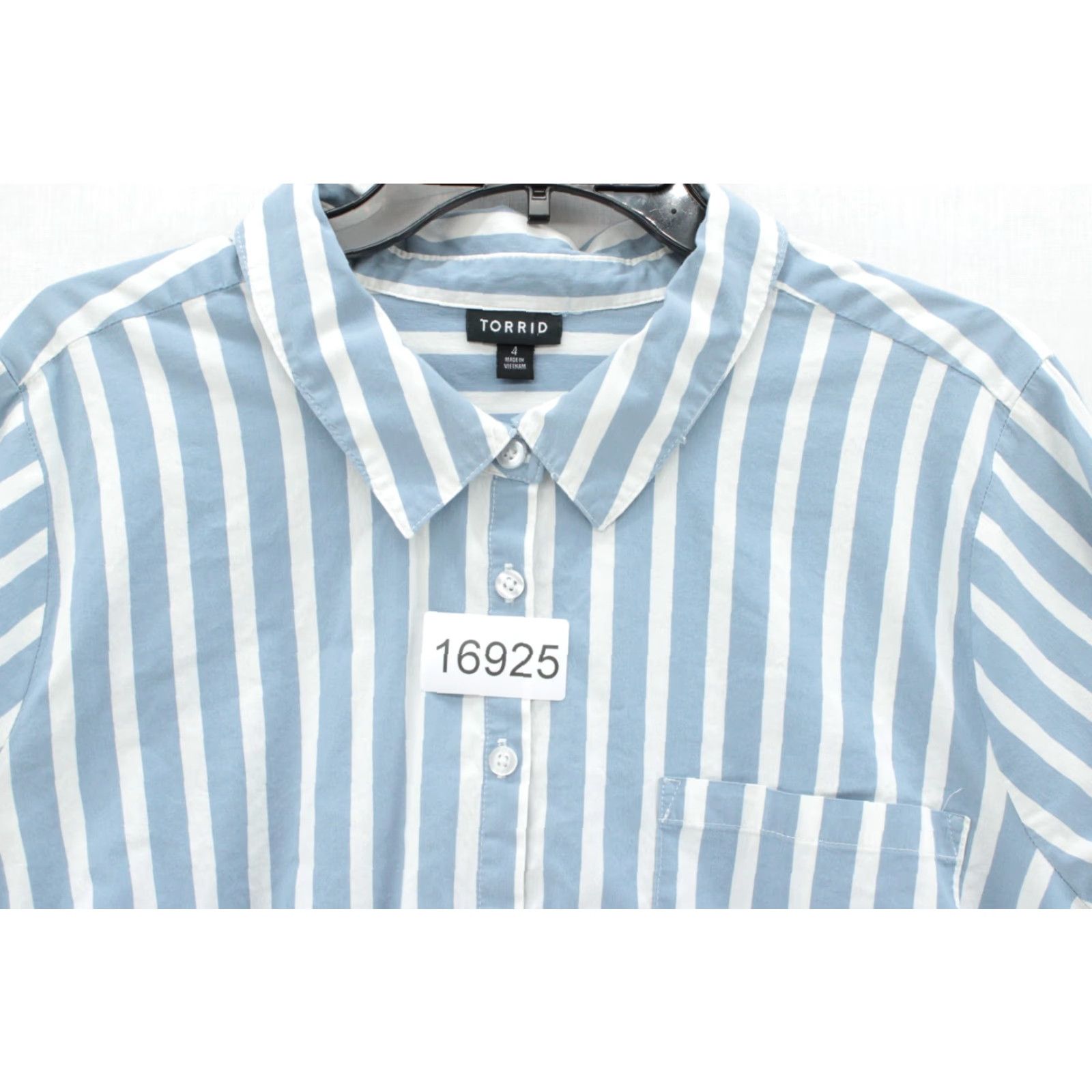 Torrid Torrid Madison Poplin Blouse Womens 4 Blue Striped Button Up Long Sleeve Size S / US 4 / IT 40 - 8 Thumbnail