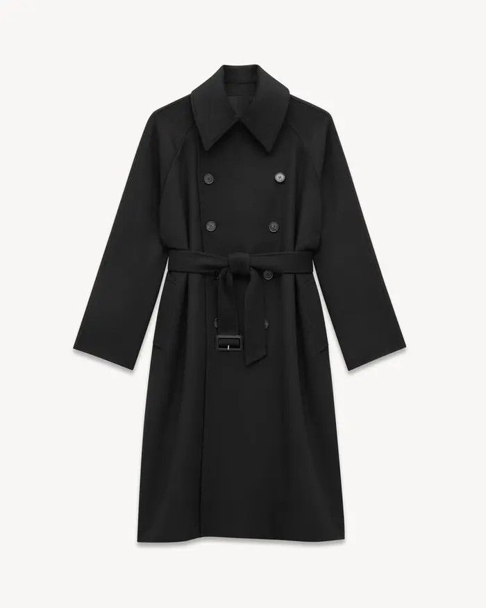 Saint Laurent Paris oc11z1225 809771 Coat in Wool Satin Flannel in Black Size US L / EU 52-54 / 3 - 3 Thumbnail