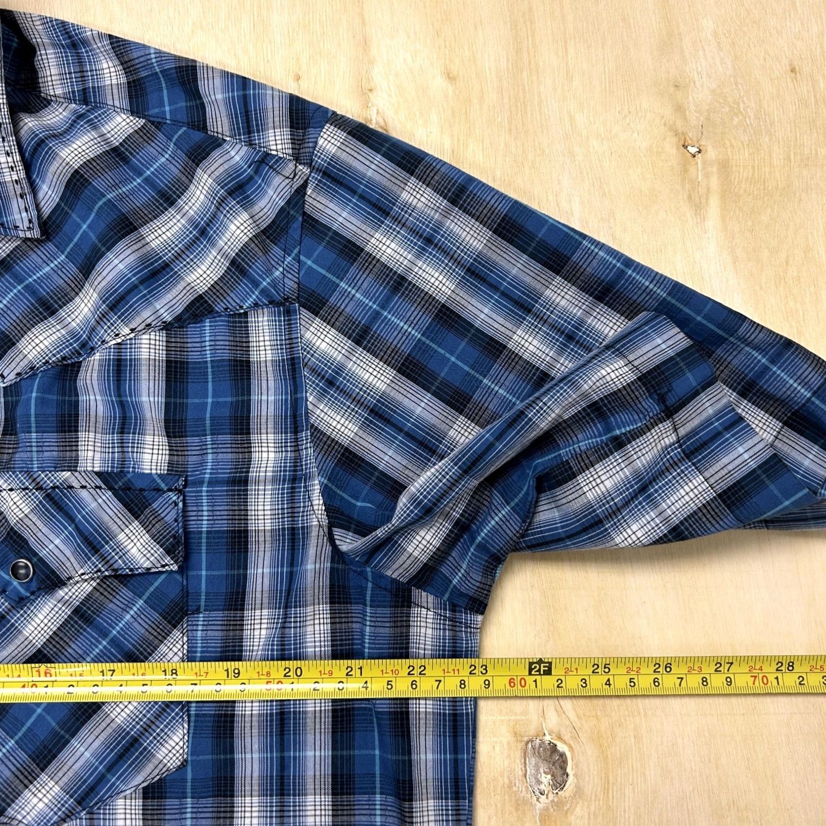 Wrangler Wrangler Shirt Mens L Blue Plaid Short Sleeve Western Snap Button Up Casual Size US L / EU 52-54 / 3 - 3 Thumbnail