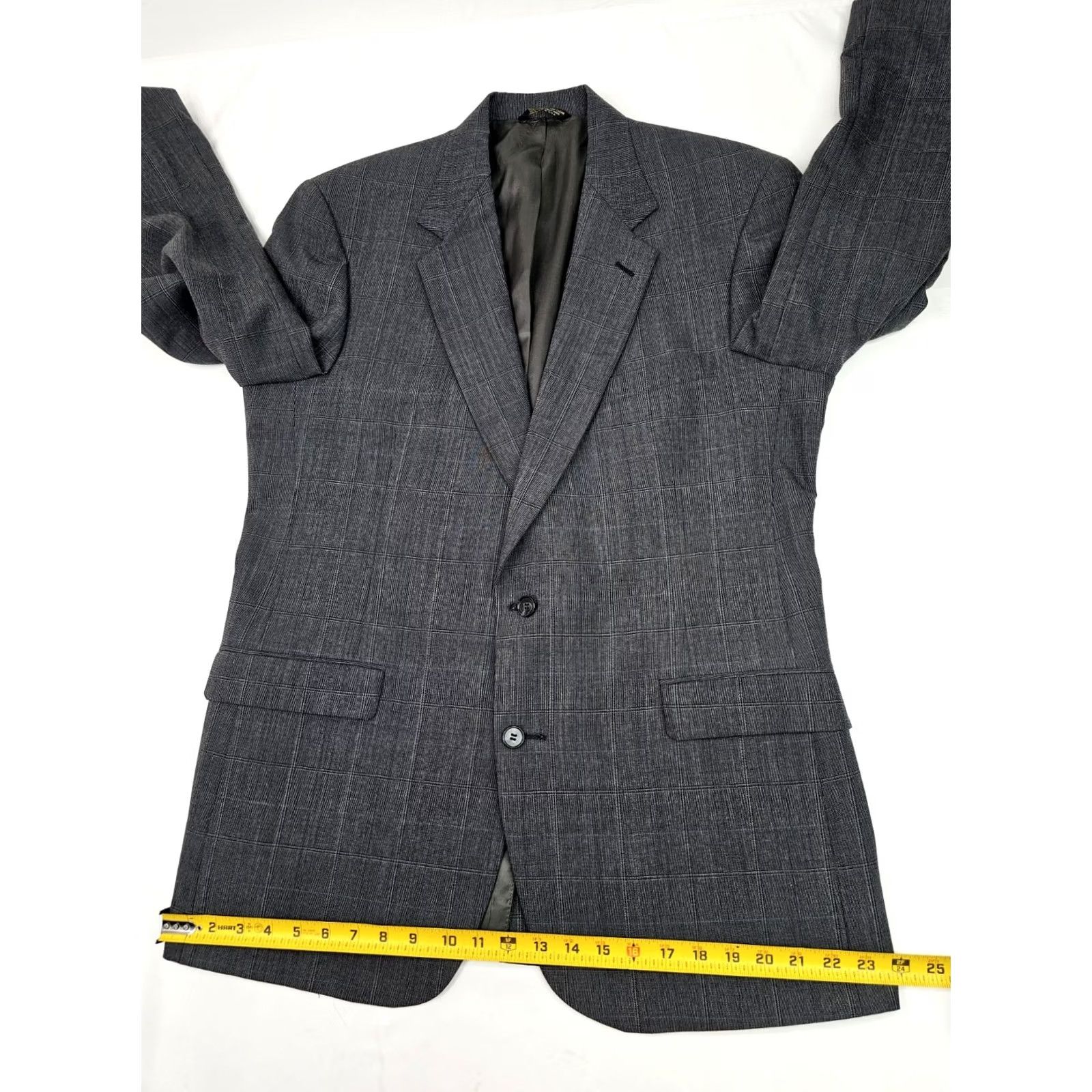 Vintage VINTAGE Sansabelt Wool Blazer Jacket Blazer Men 44 Regular Gray Windowpane Plaid Union Made EUC Sports Coat Blazer Mens Size 44R - 7 Thumbnail