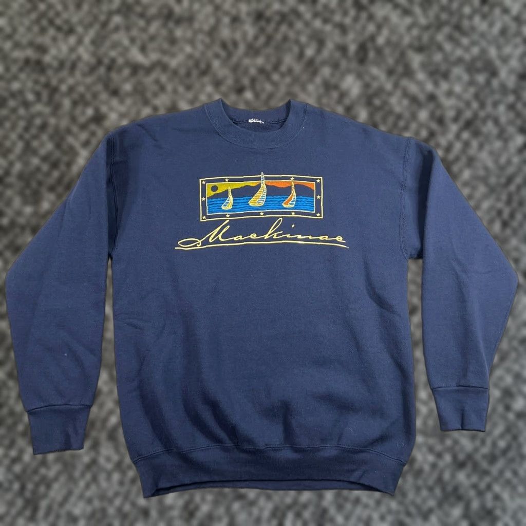 Vintage VINTAGE Mackinac Sweatshirt Men L Crew Neck Pullover 90s Sailing Blue Size US L / EU 52-54 / 3 - 1 Thumbnail
