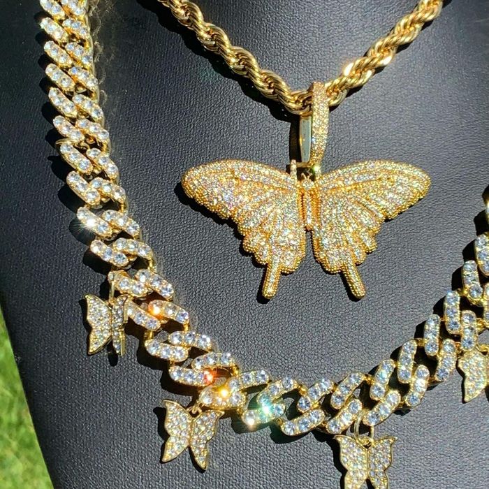 Cuban Link Chain Butterfly Necklace Set Rope Chain Cuban Link Chain